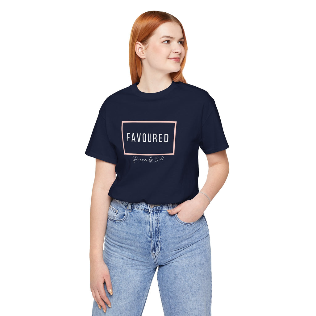 Favoured Christian T-Shirt – Proverbs 3:4 Scripture Tee | Faith-Based Unisex Shirt