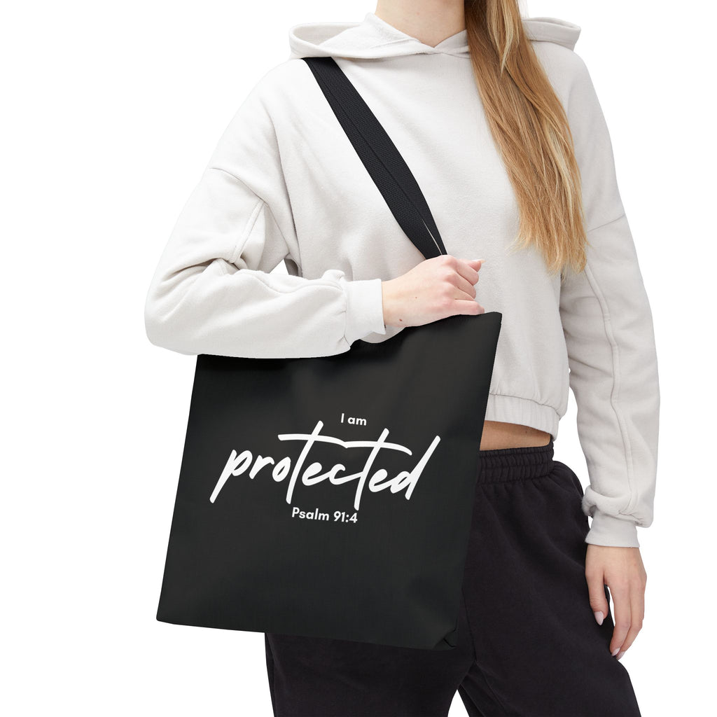 I Am Protected Tote Bag — Psalm 91:4 Christian Scripture Canvas Tote | Faith-Based Carryall