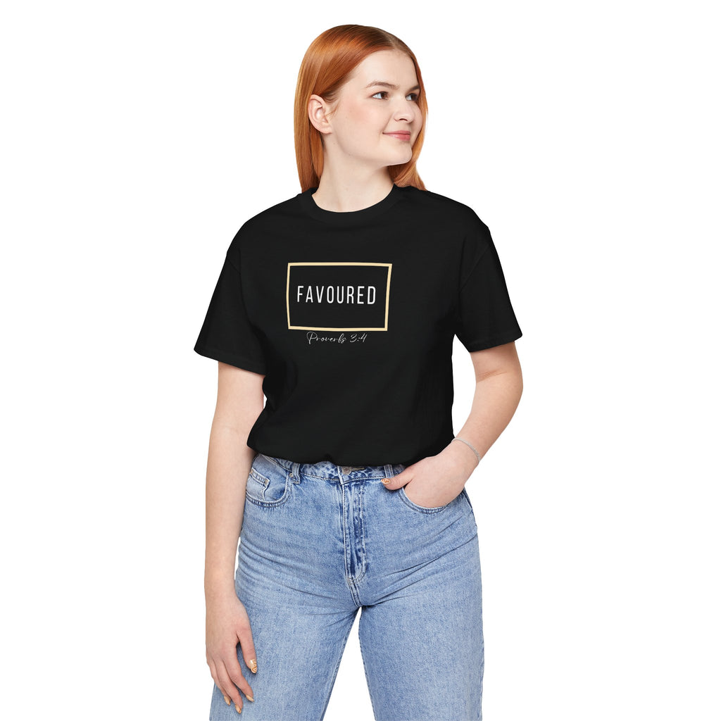 Favoured Christian T-Shirt – Proverbs 3:4 Scripture Tee | Faith-Based Unisex Shirt