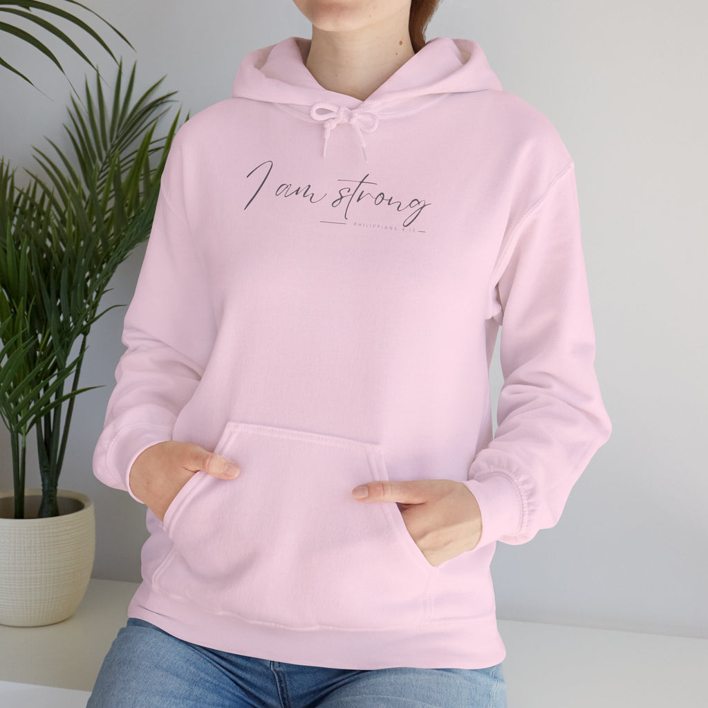 I Am Strong Hoodie – Philippians 4:13 Christian Unisex Faith Sweatshirt