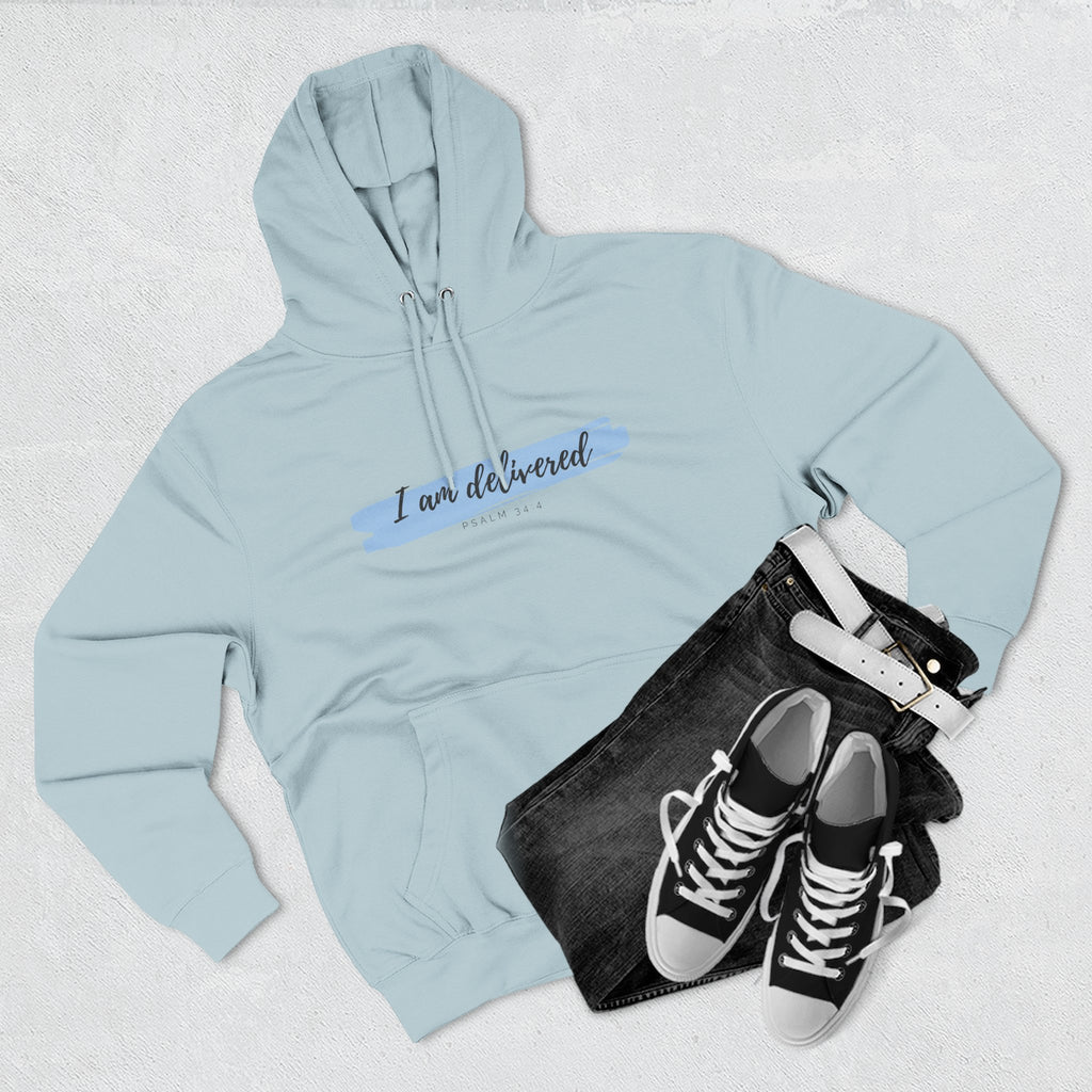 I Am Delivered Christian Hoodie — Psalm 34:4 Faith Hoodie | Inspirational Scripture Pullover | Unisex Christian Apparel