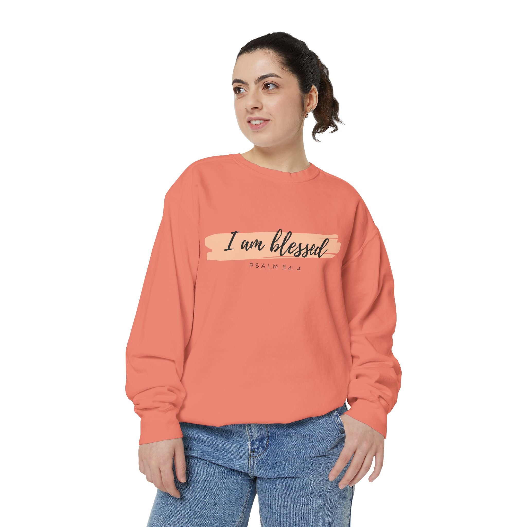 I Am Blessed Sweatshirt – Psalm 84:4 Christian Inspirational Crewneck (Garment-Dyed)