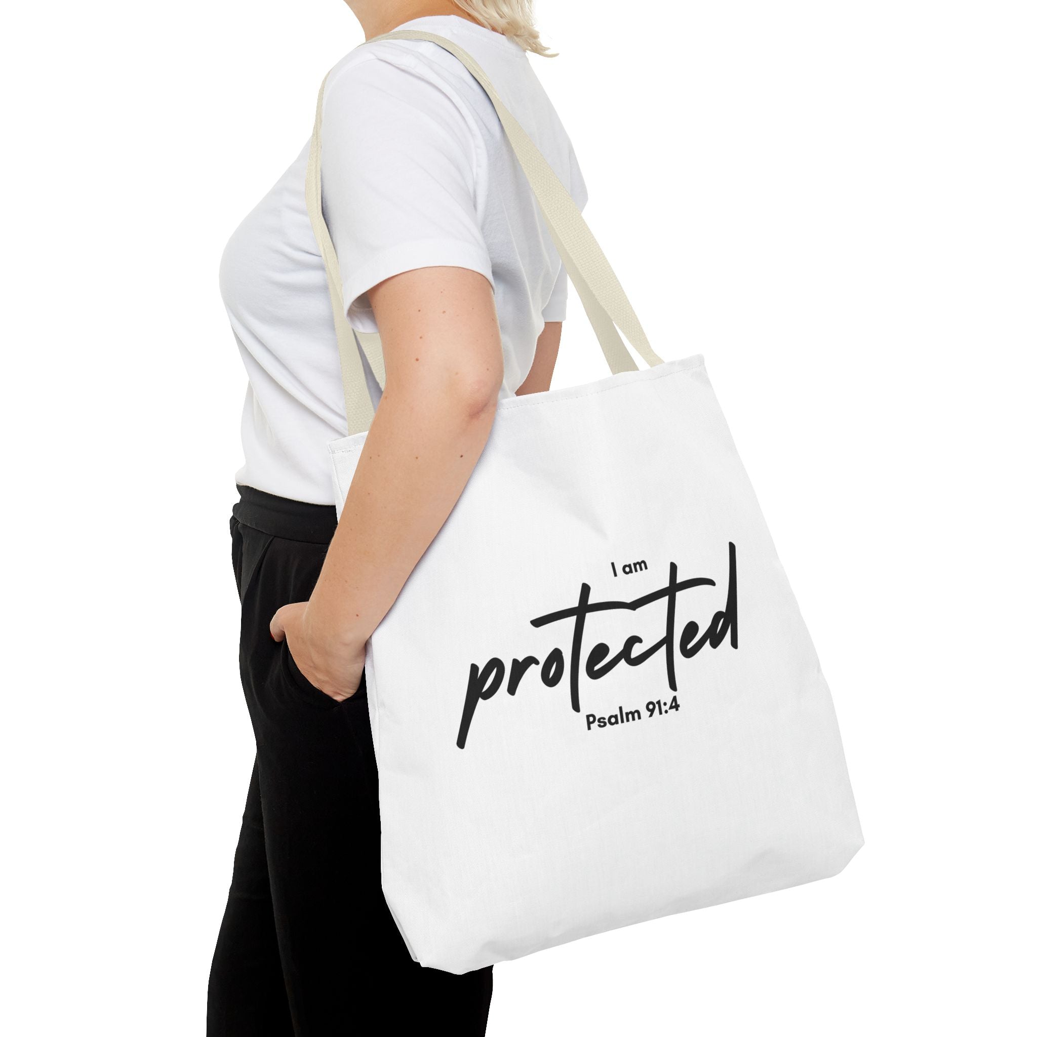 I Am Protected Tote Bag — Psalm 91:4 Christian Scripture Canvas Tote | Faith-Based Carryall