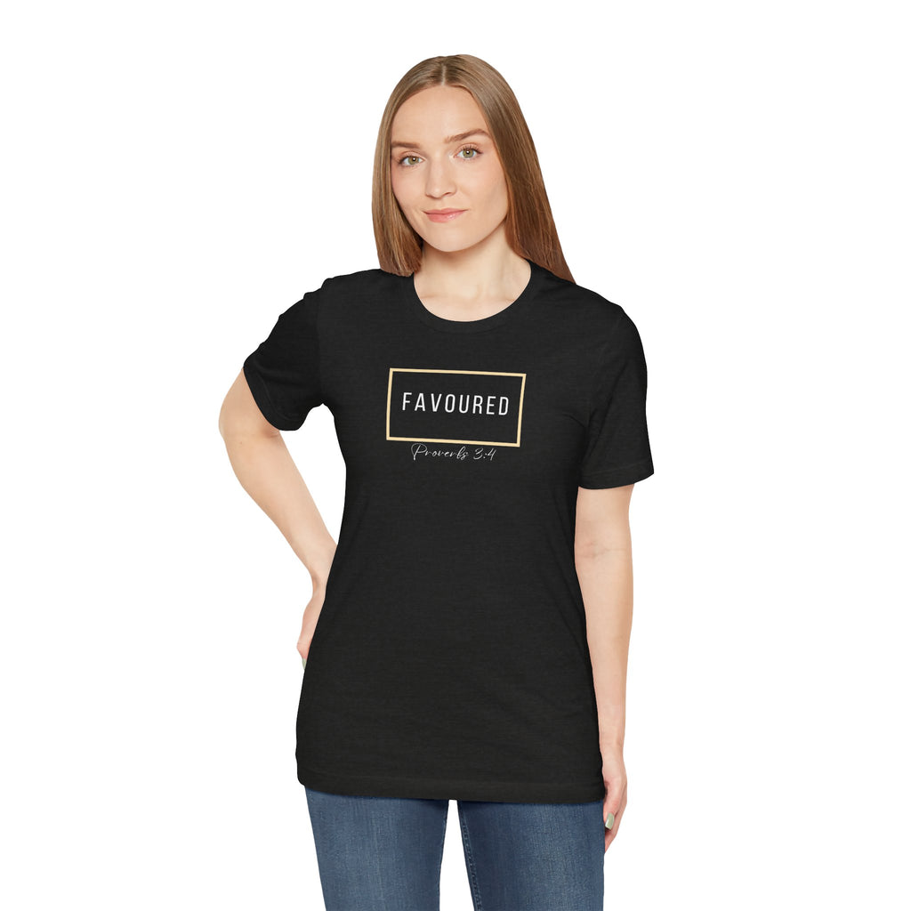 Favoured Christian T-Shirt – Proverbs 3:4 Scripture Tee | Faith-Based Unisex Shirt