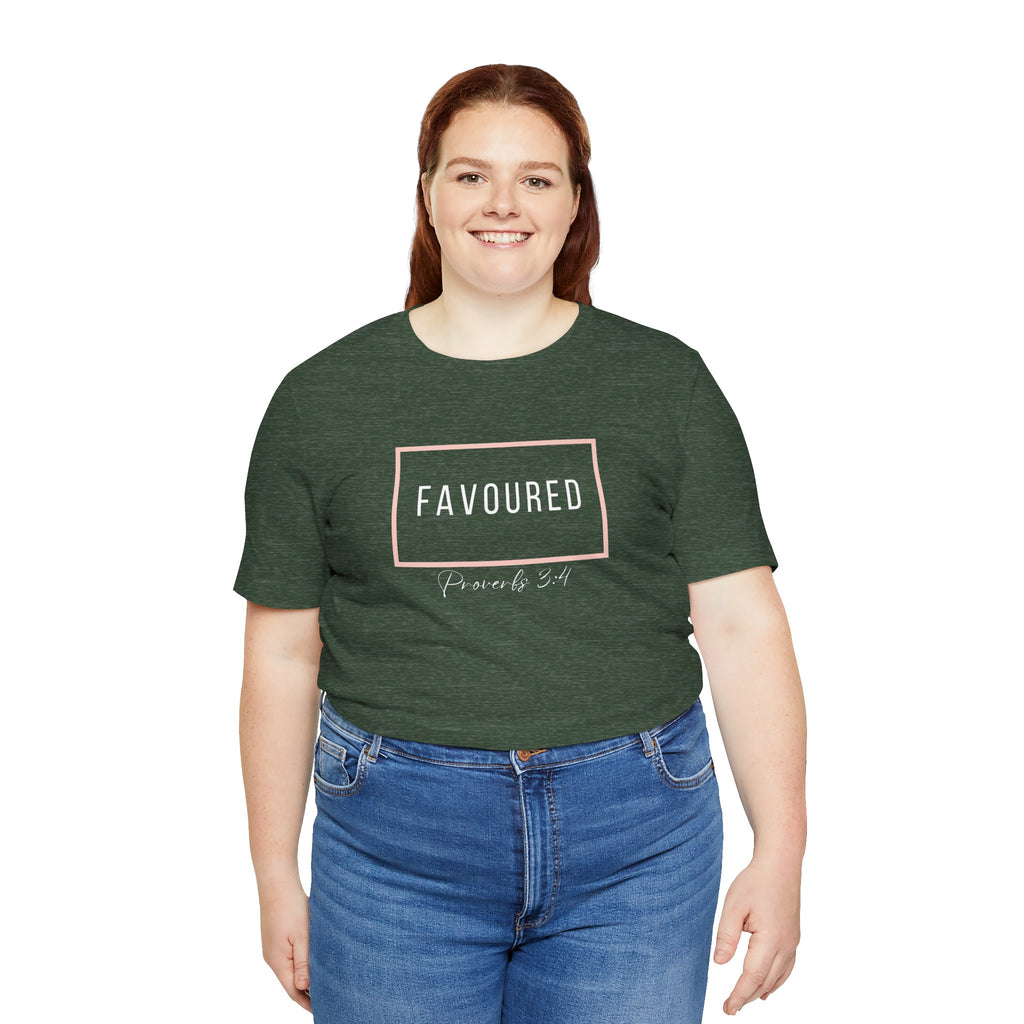 Favoured Christian T-Shirt – Proverbs 3:4 Scripture Tee | Faith-Based Unisex Shirt