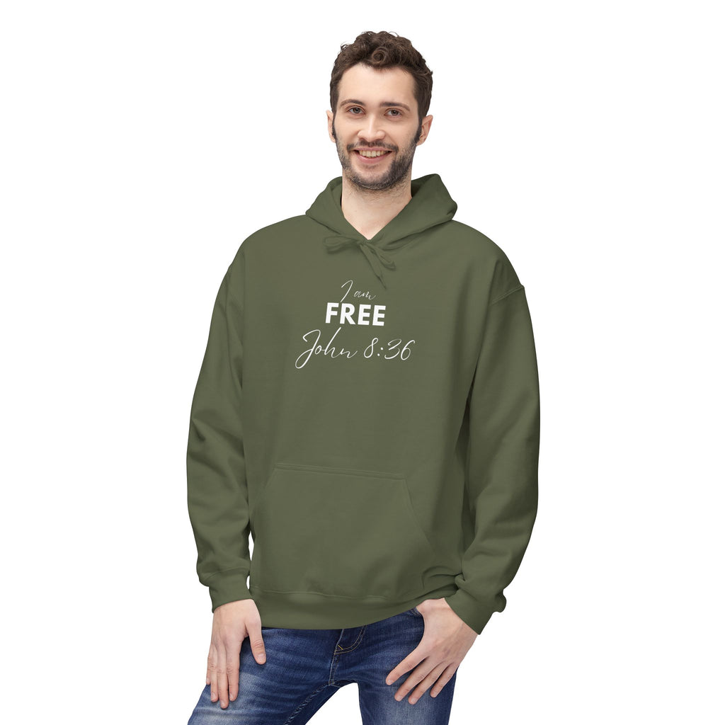 I Am Free Hoodie – John 8:36 Christian Scripture Hoodie | Faith-Based Inspirational Pullover