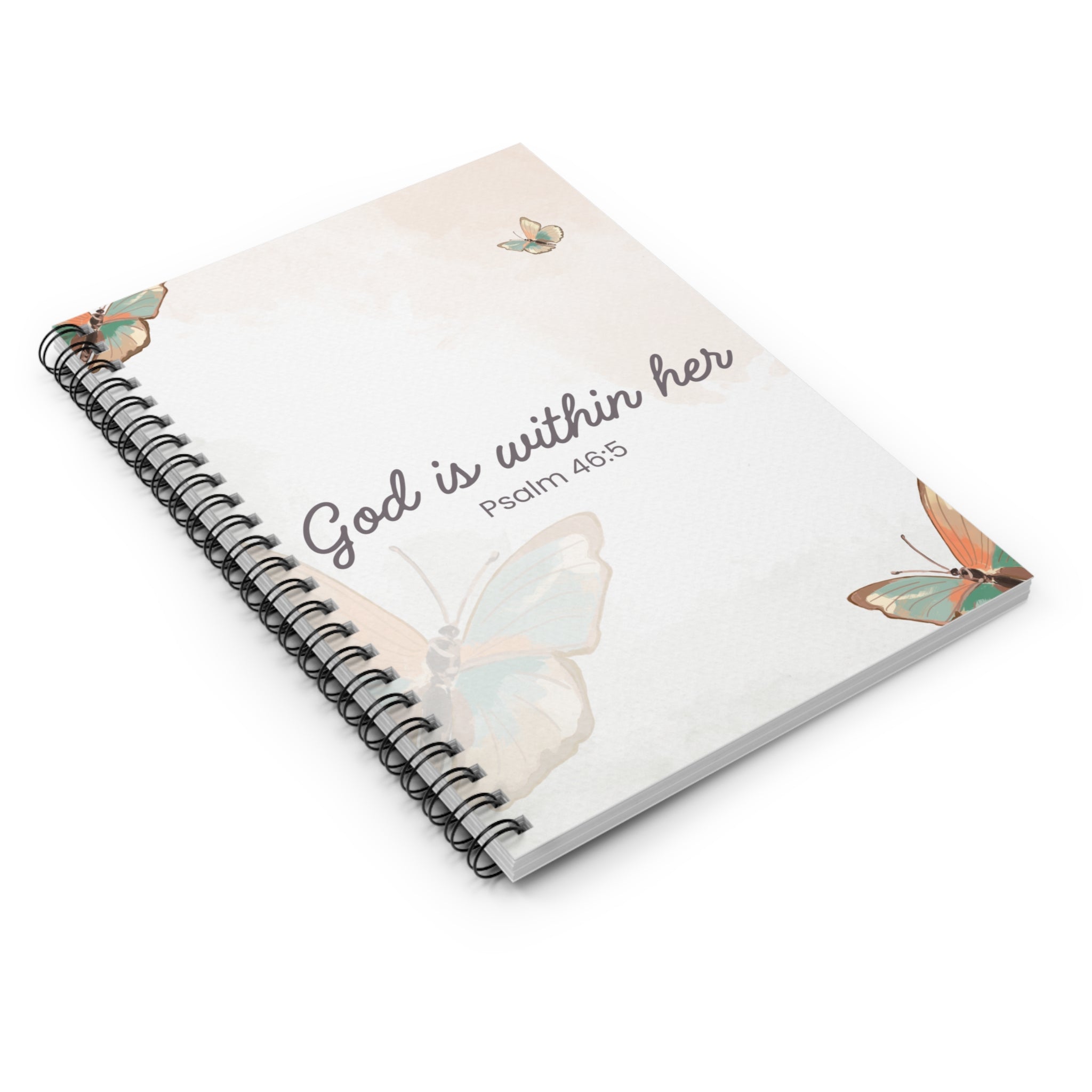 God Is Within Her Spiral Notebook — Psalm 46:5 Floral Butterfly Christian Journal for Women