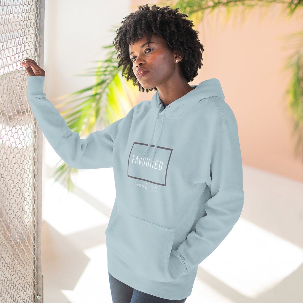 Favoured Christian Hoodie – Proverbs 3:4 Scripture Minimalist Hoodie | Faith-Based Unisex Fleece Pullover