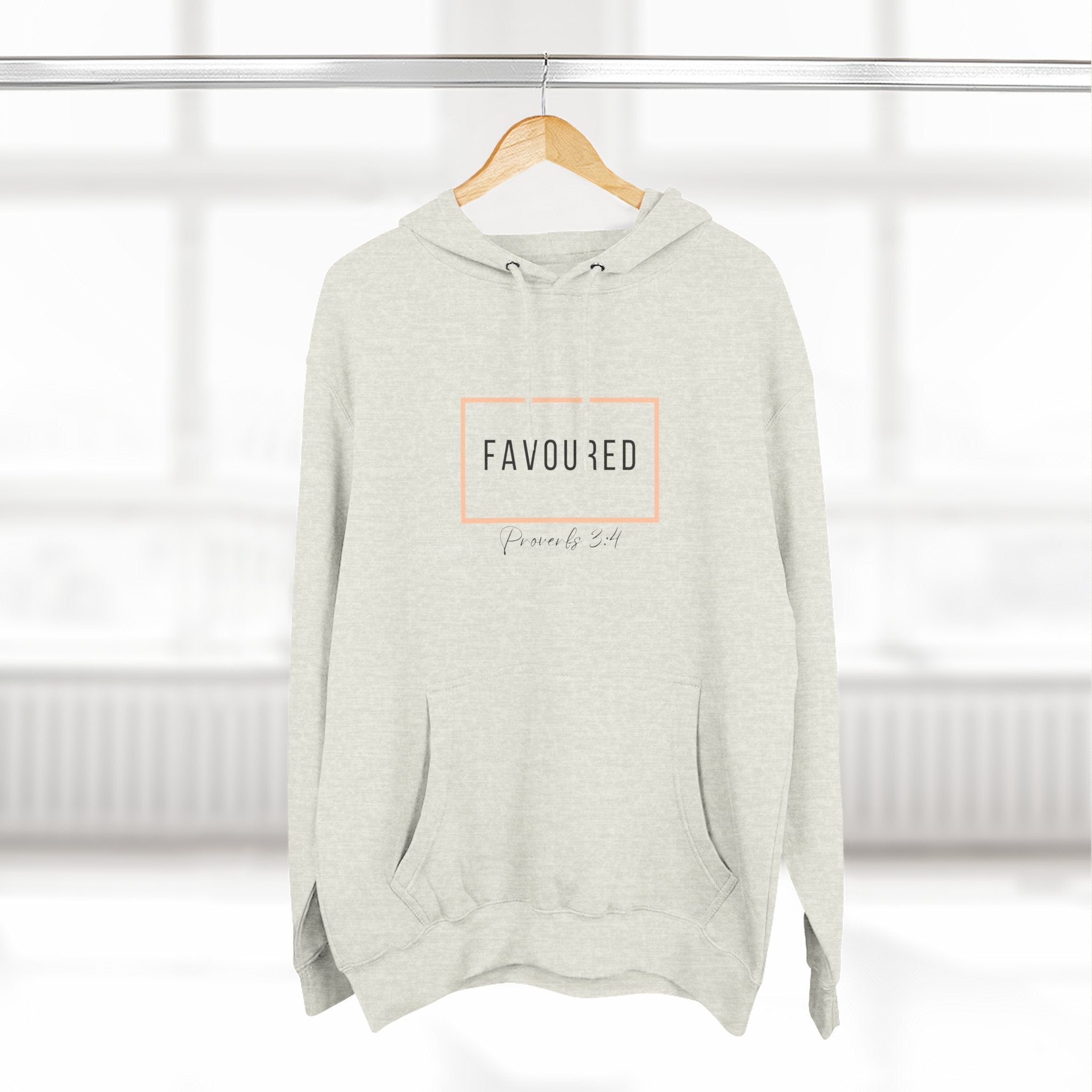 Favoured Christian Hoodie – Proverbs 3:4 Scripture Minimalist Hoodie | Faith-Based Unisex Fleece Pullover