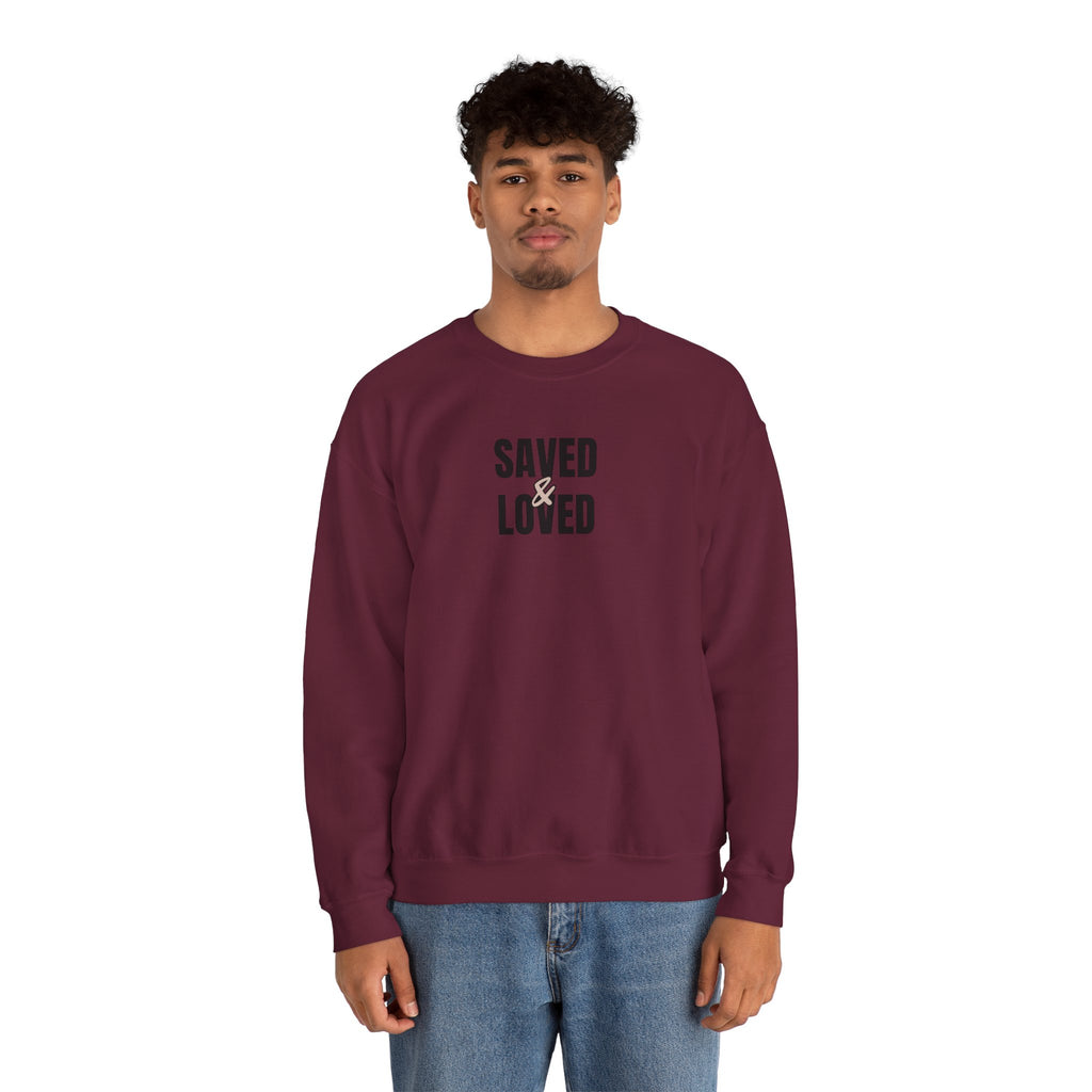 Saved & Loved Crewneck Sweatshirt — Psalm 91:16 Christian Faith Sweatshirt
