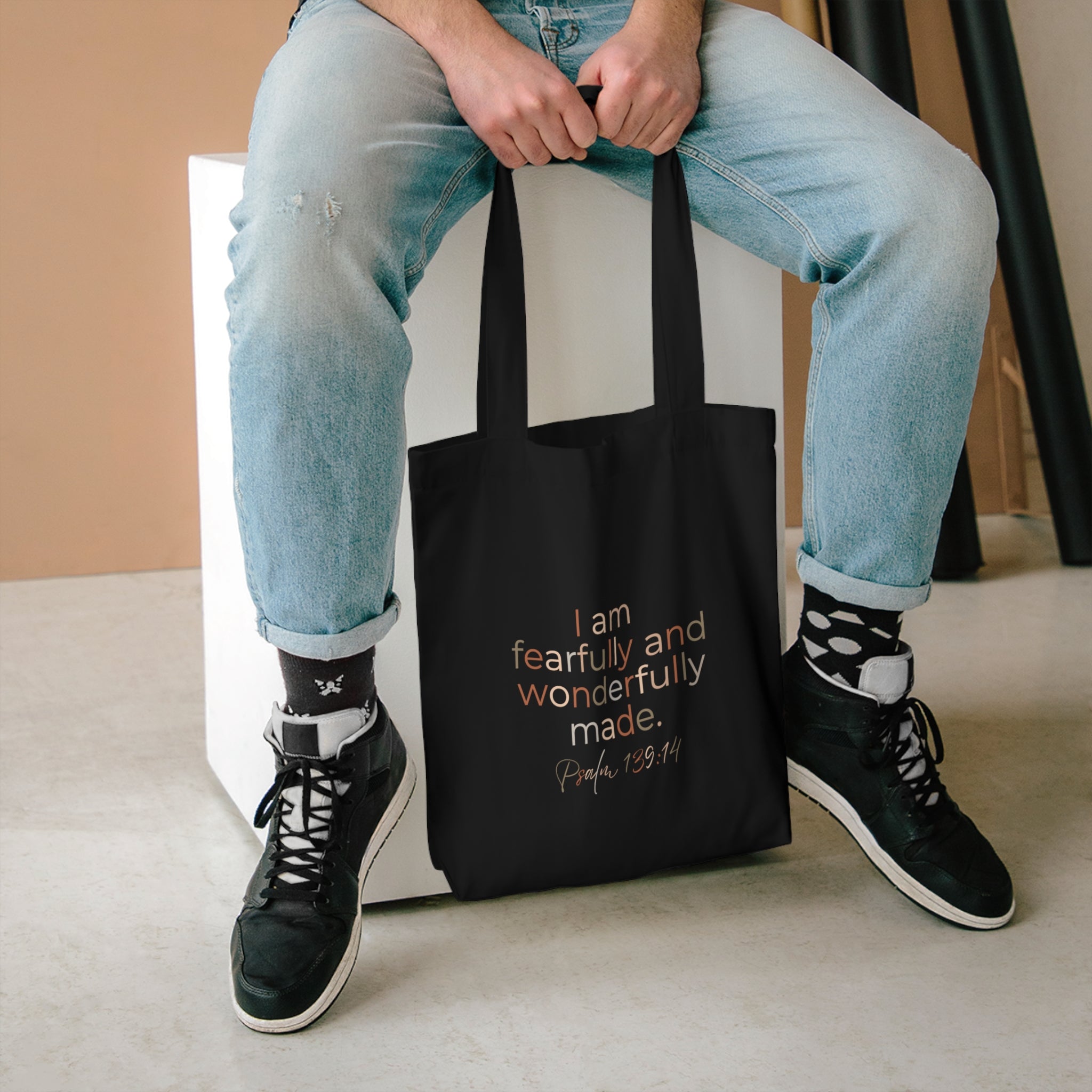 Fearfully & Wonderfully Made Tote Bag — Psalm 139:14 Christian Cotton Canvas Bag (Inspirational Scripture Tote)