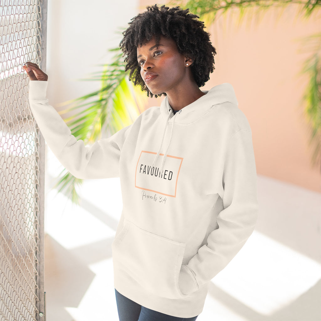 Favoured Christian Hoodie – Proverbs 3:4 Scripture Minimalist Hoodie | Faith-Based Unisex Fleece Pullover