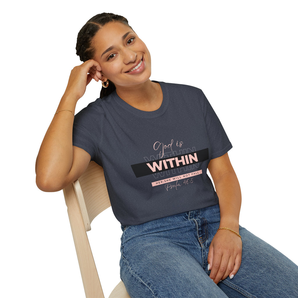 Christian T-Shirt – God Is Within Her (Psalm 46:5) – Inspirational Bible Verse Tee, Faith Apparel for Women