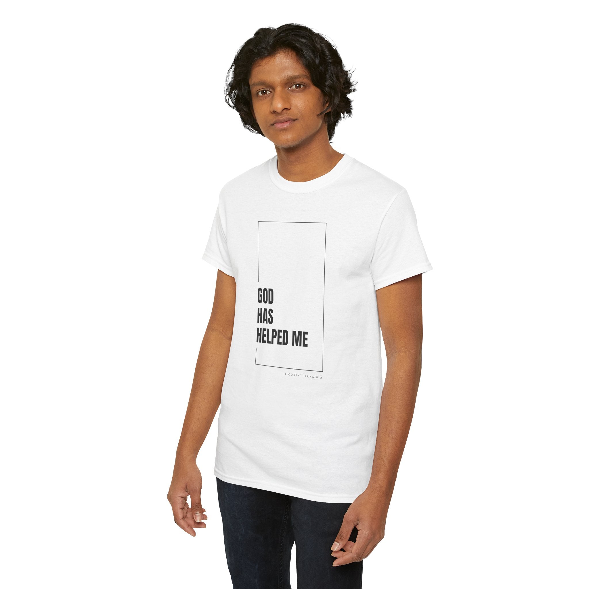 God Has Helped Me Christian T-Shirt – 2 Corinthians 6:2 Faith Tee | Unisex Heavy Cotton Shirt