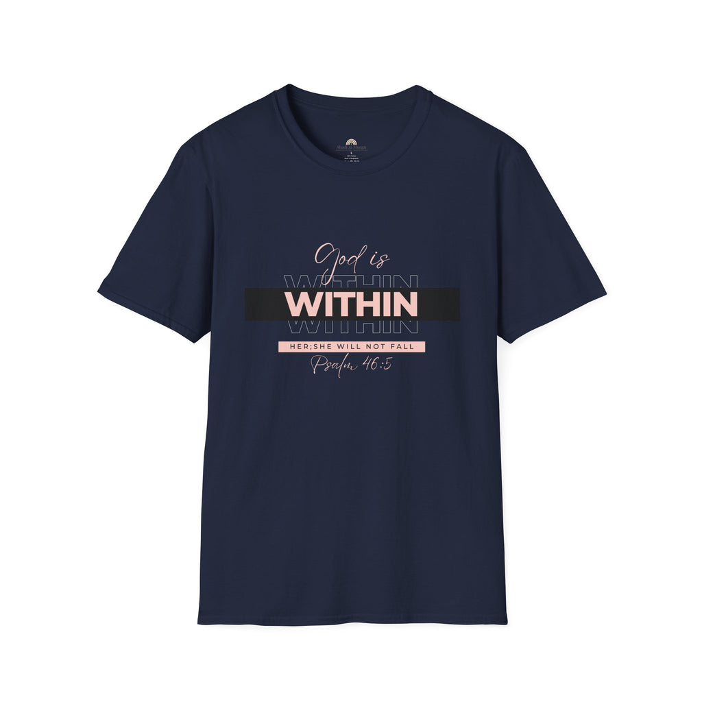 Christian T-Shirt – God Is Within Her (Psalm 46:5) – Inspirational Bible Verse Tee, Faith Apparel for Women