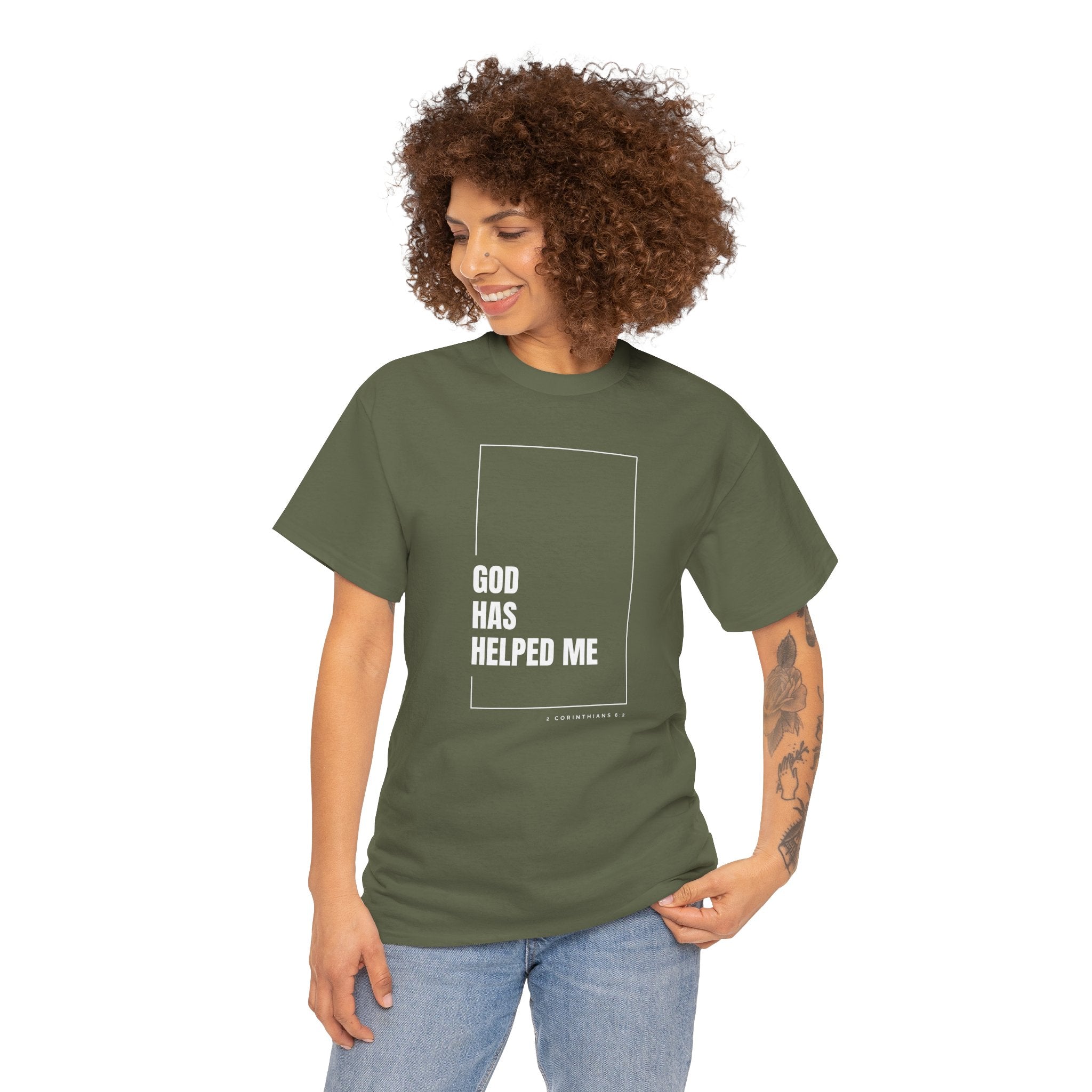 God Has Helped Me Christian T-Shirt – 2 Corinthians 6:2 Faith Tee | Unisex Heavy Cotton Shirt