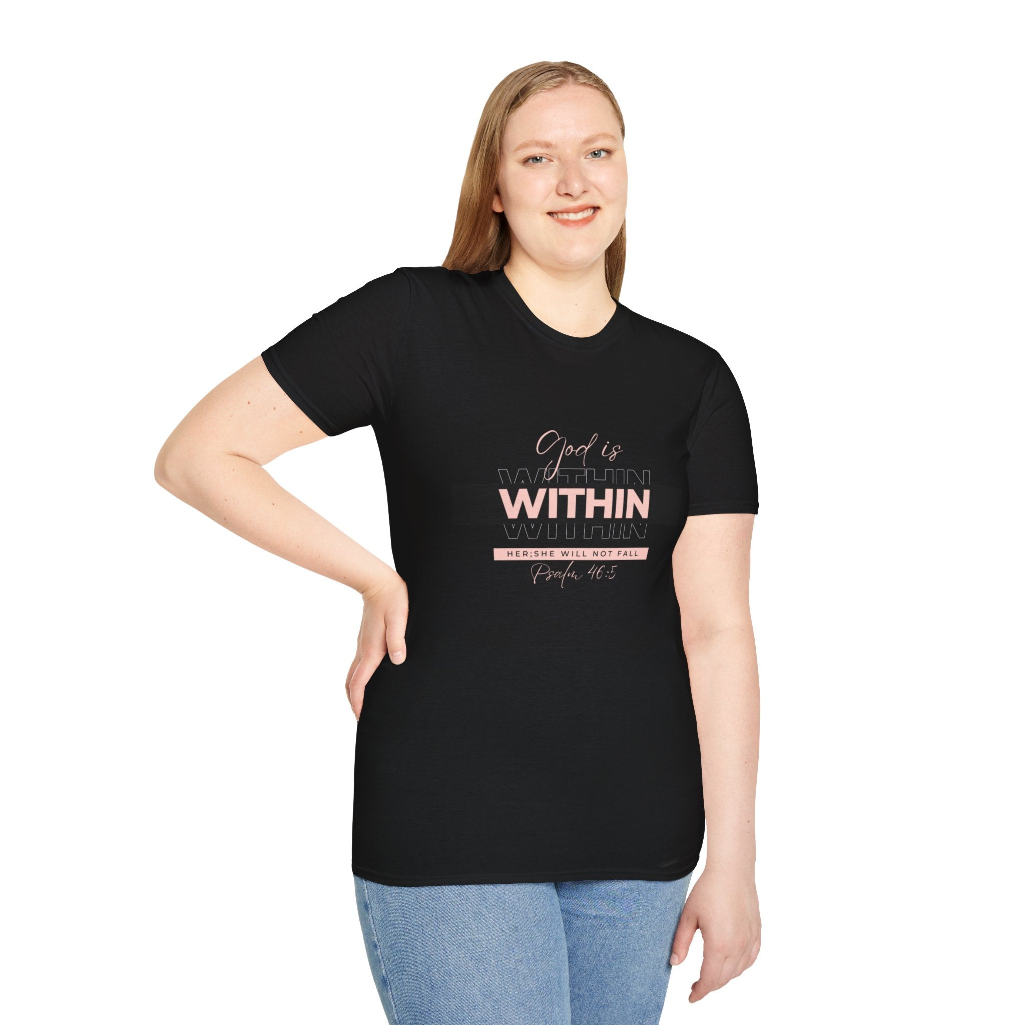 Christian T-Shirt – God Is Within Her (Psalm 46:5) – Inspirational Bible Verse Tee, Faith Apparel for Women