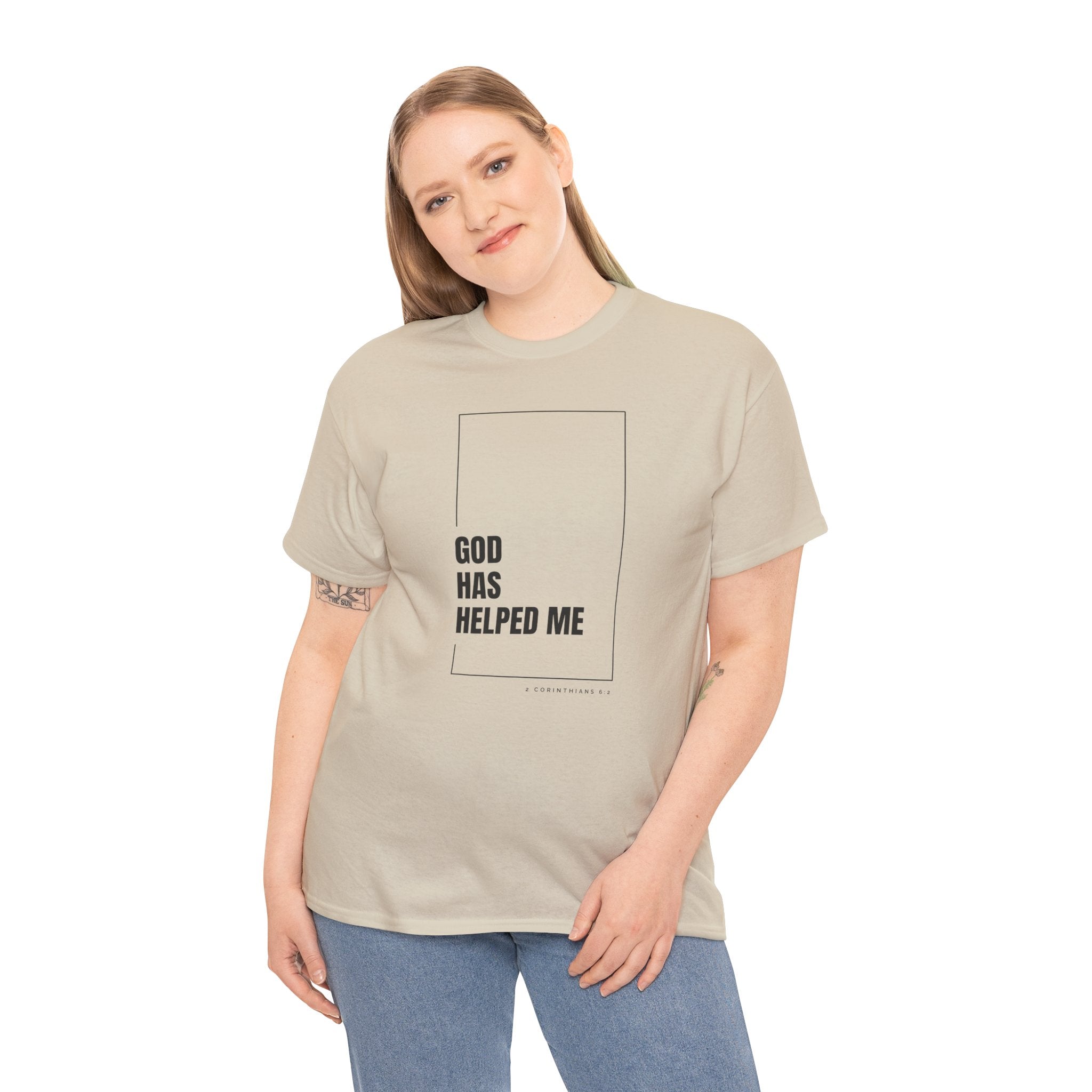 God Has Helped Me Christian T-Shirt – 2 Corinthians 6:2 Faith Tee | Unisex Heavy Cotton Shirt