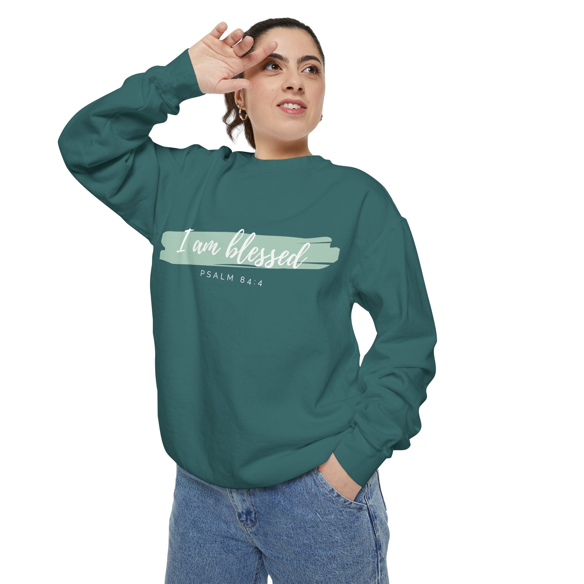 I Am Blessed Sweatshirt – Psalm 84:4 Christian Inspirational Crewneck (Garment-Dyed)