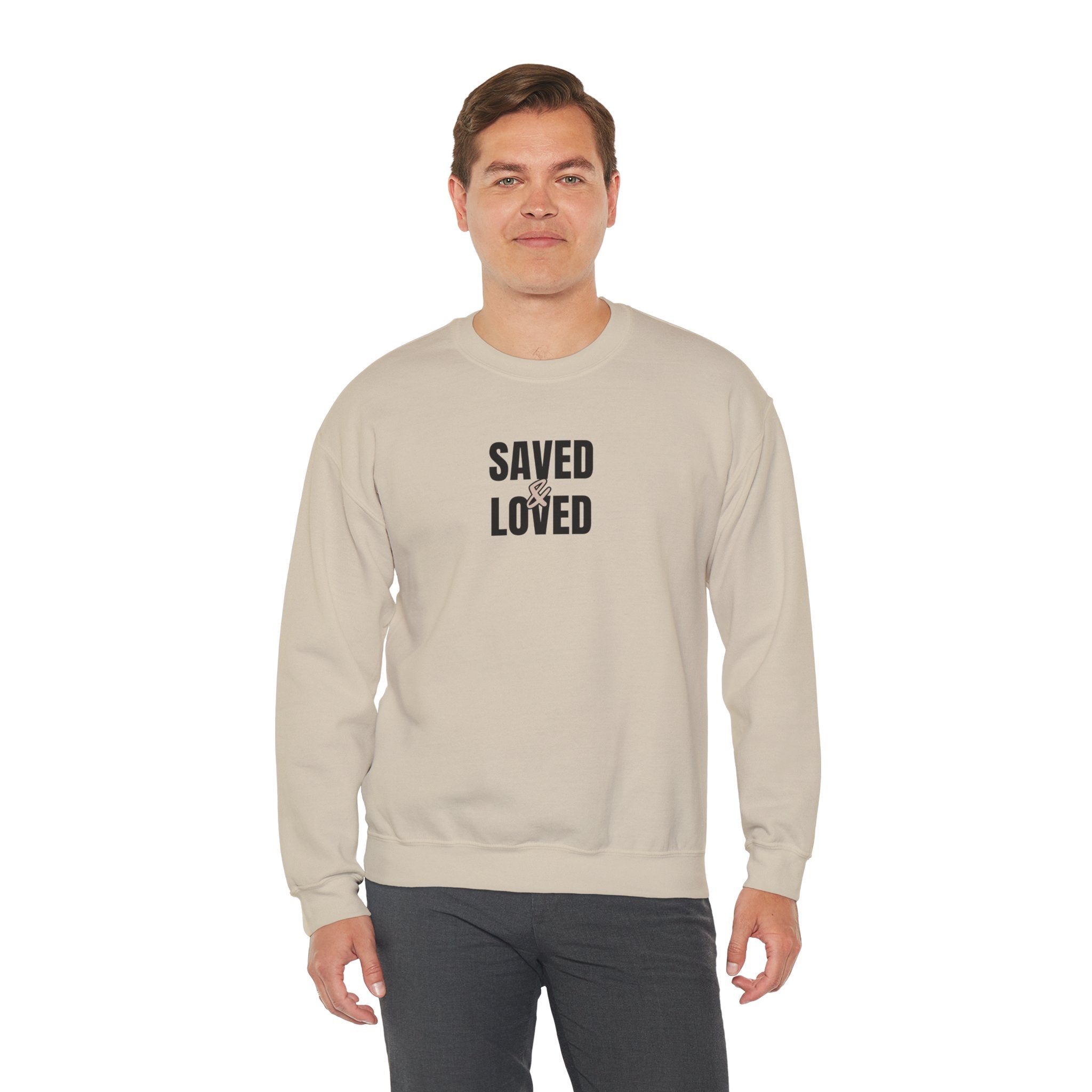 Saved & Loved Crewneck Sweatshirt — Psalm 91:16 Christian Faith Sweatshirt