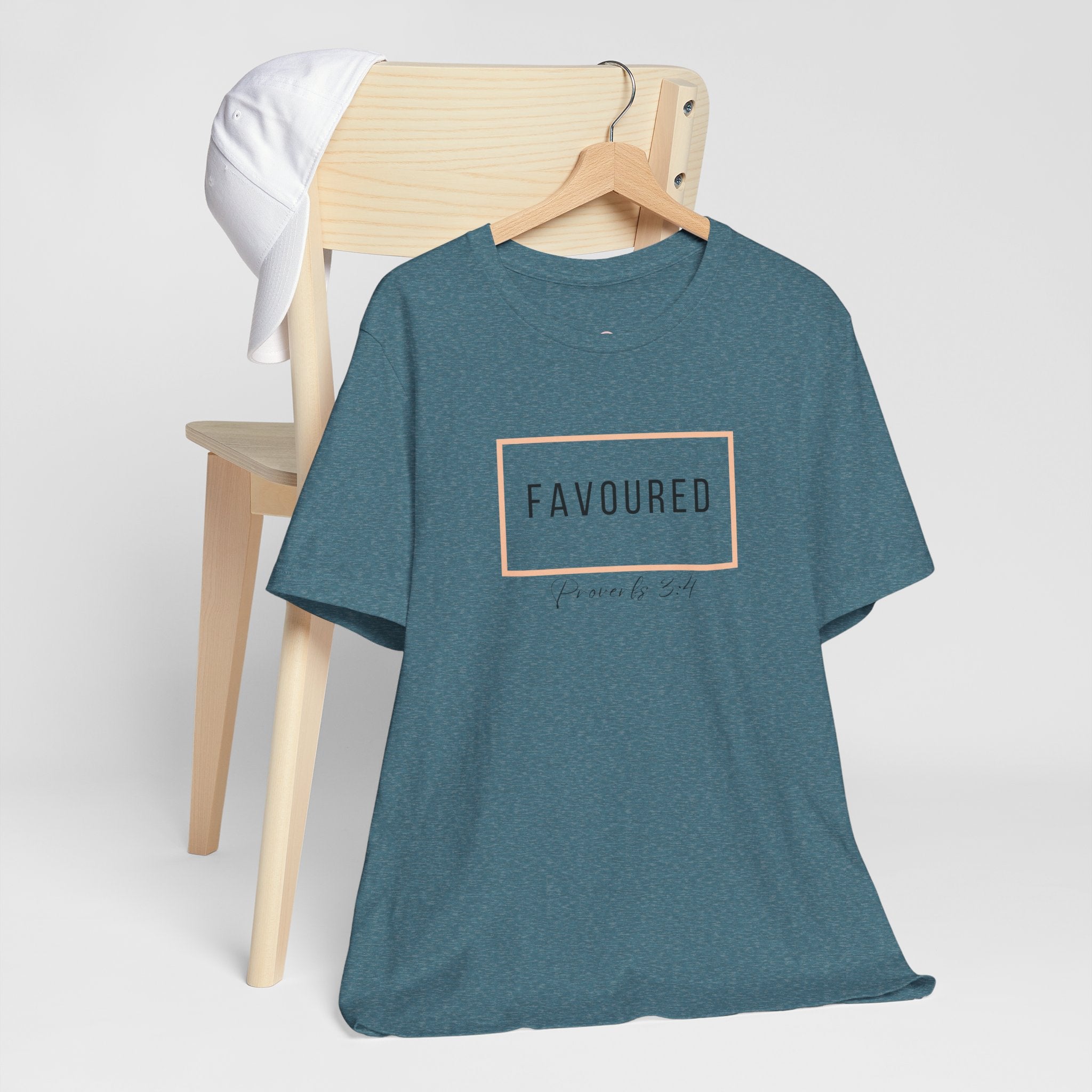 Favoured Christian T-Shirt – Proverbs 3:4 Scripture Tee | Faith-Based Unisex Shirt