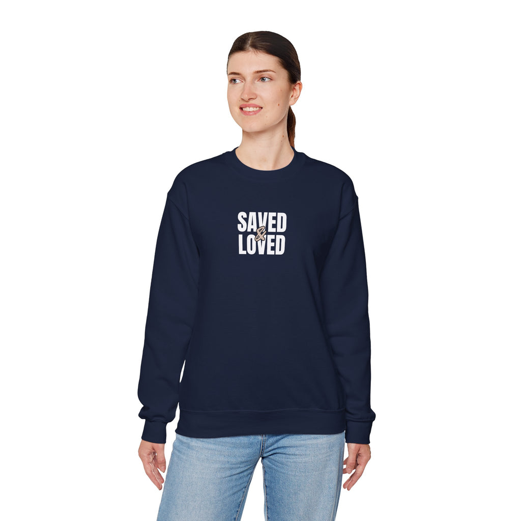 Saved & Loved Crewneck Sweatshirt — Psalm 91:16 Christian Faith Sweatshirt