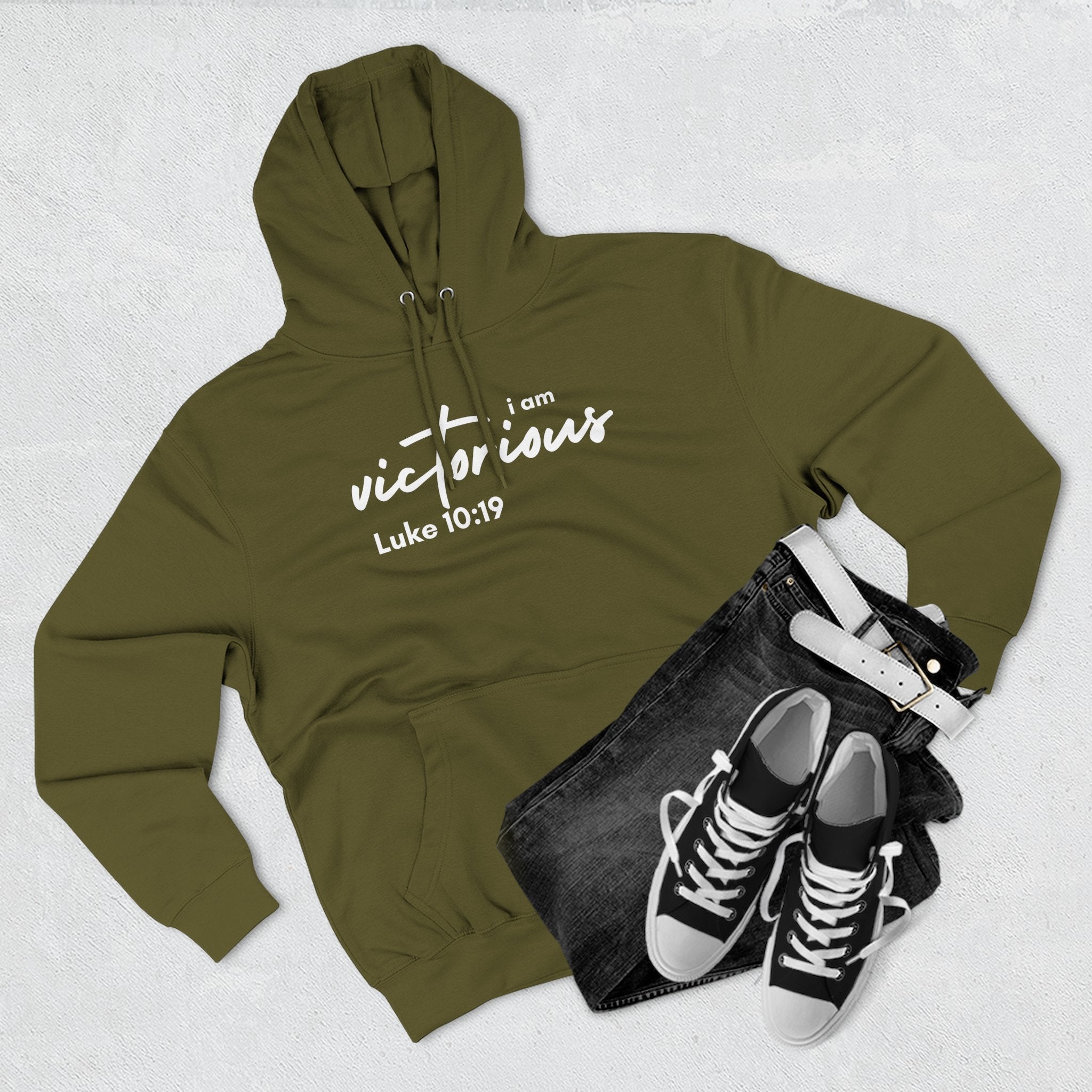 I Am Victorious Hoodie — Luke 10:19 Christian Scripture Fleece Pullover