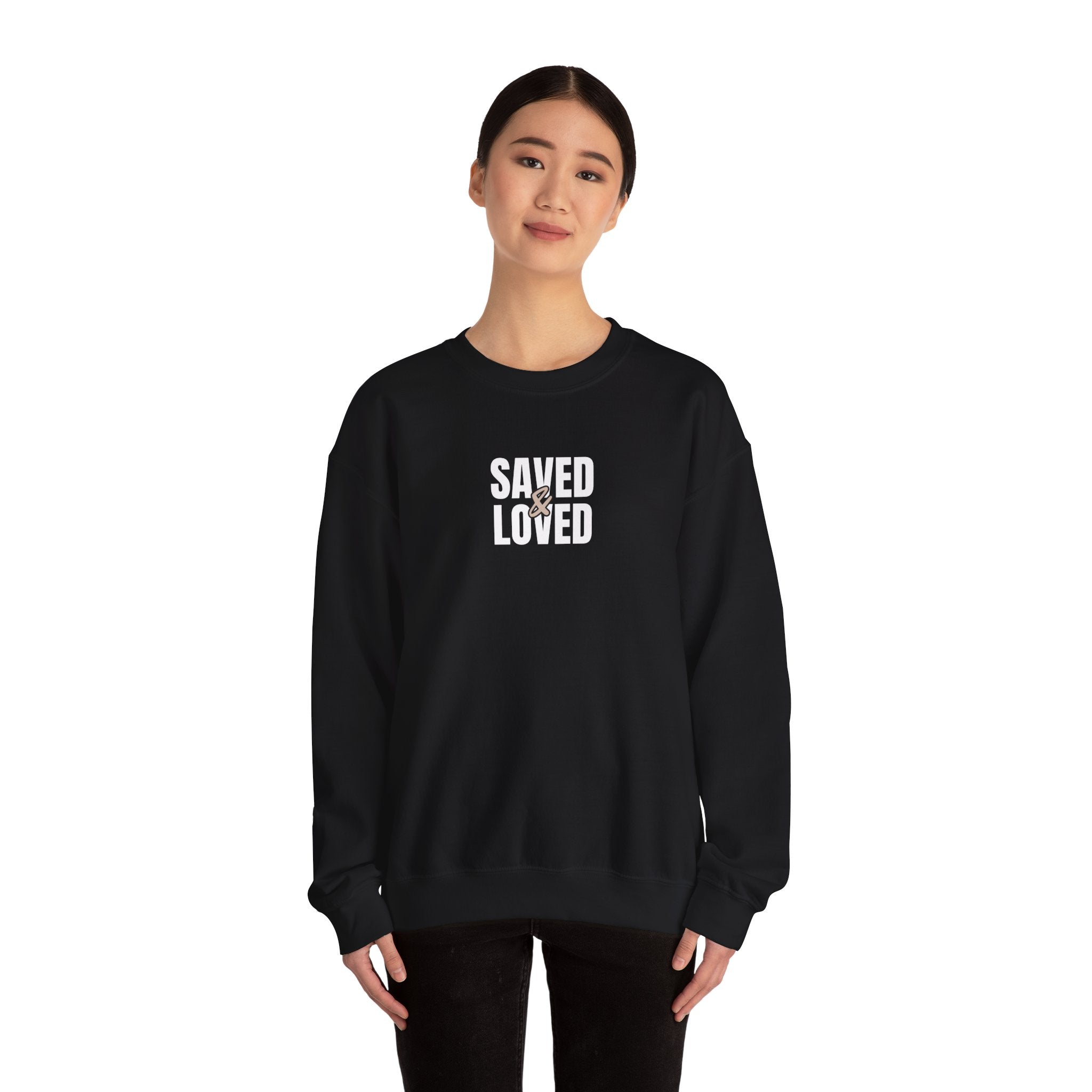 Saved & Loved Crewneck Sweatshirt — Psalm 91:16 Christian Faith Sweatshirt