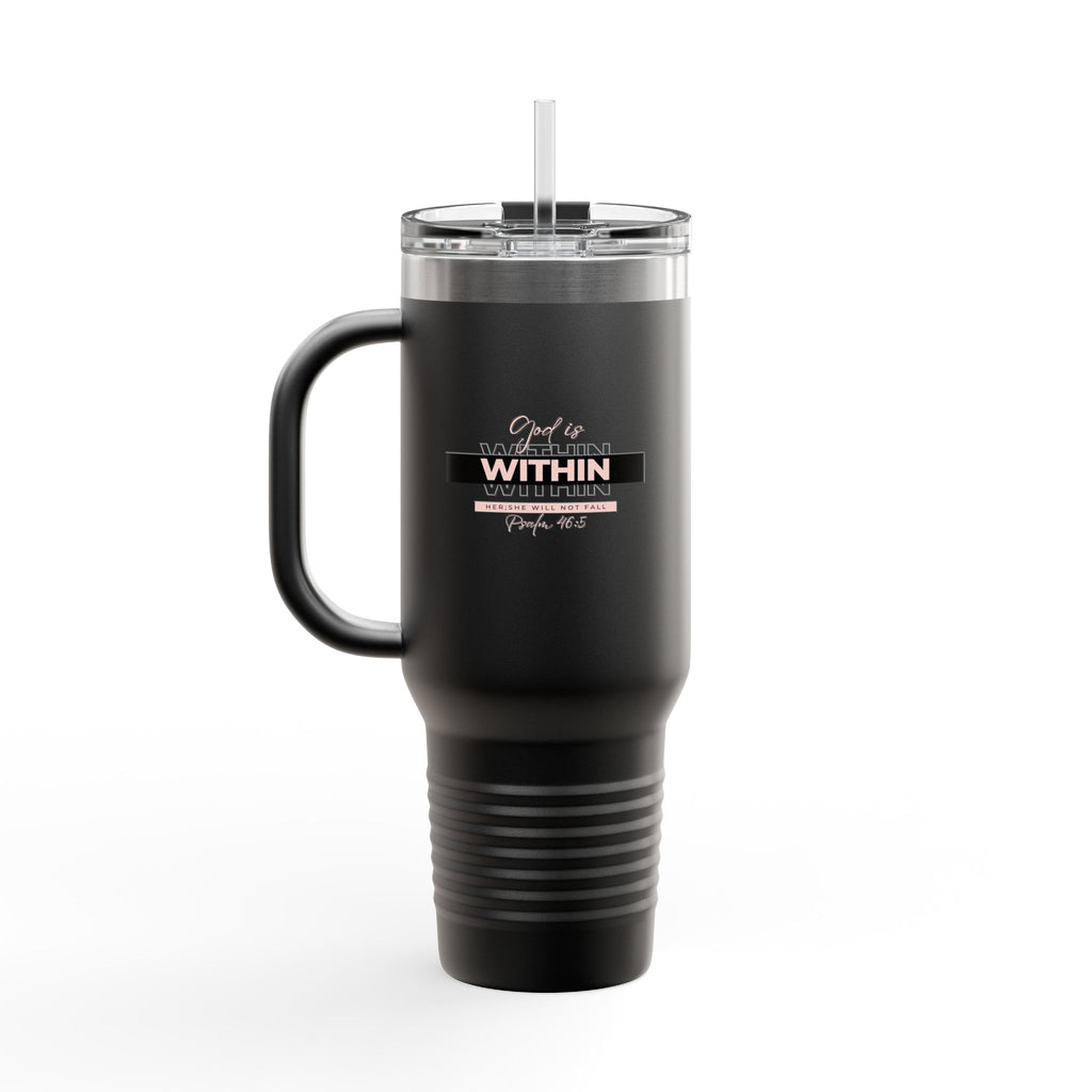 God Is Within Her Insulated Travel Mug — Psalm 46:5 Christian Tumbler with Handle