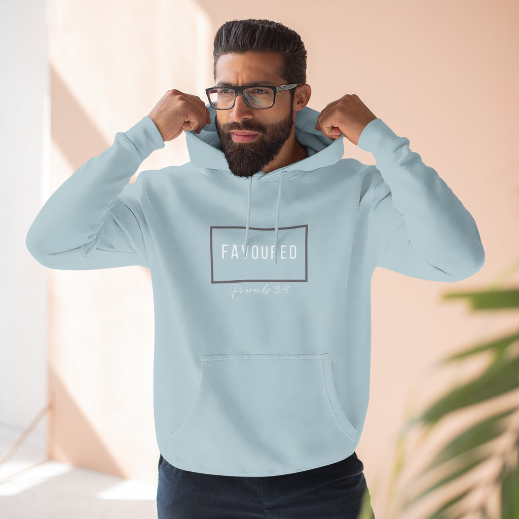 Favoured Christian Hoodie – Proverbs 3:4 Scripture Minimalist Hoodie | Faith-Based Unisex Fleece Pullover
