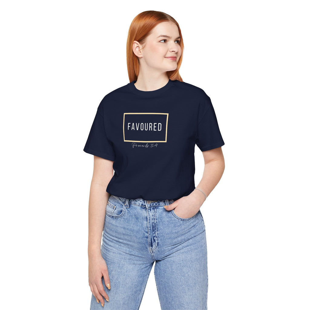Favoured Christian T-Shirt – Proverbs 3:4 Scripture Tee | Faith-Based Unisex Shirt