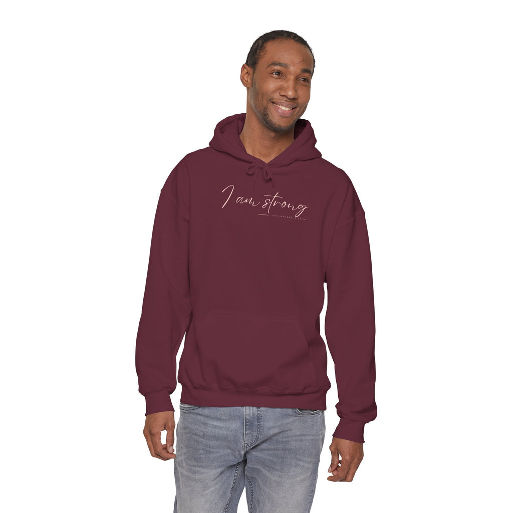 I Am Strong Hoodie – Philippians 4:13 Christian Unisex Faith Sweatshirt