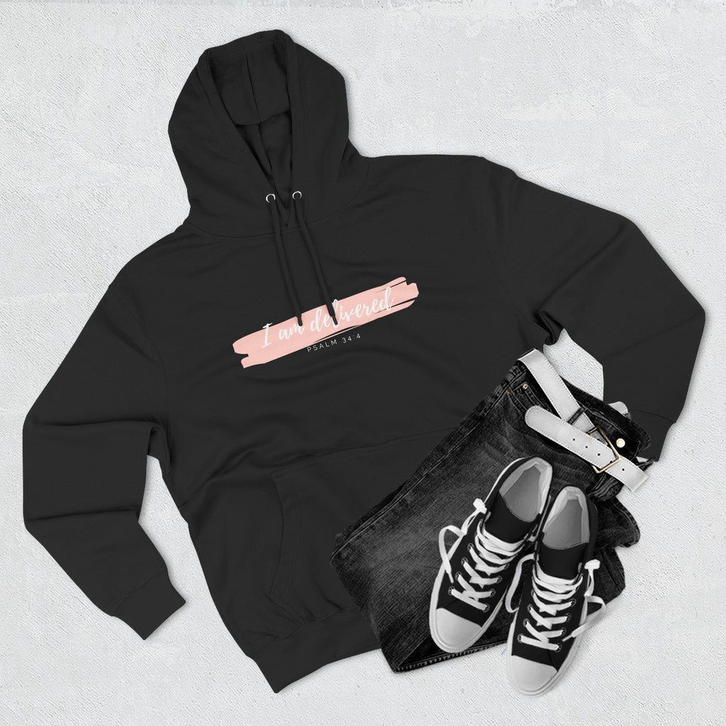 I Am Delivered Christian Hoodie — Psalm 34:4 Faith Hoodie | Inspirational Scripture Pullover | Unisex Christian Apparel