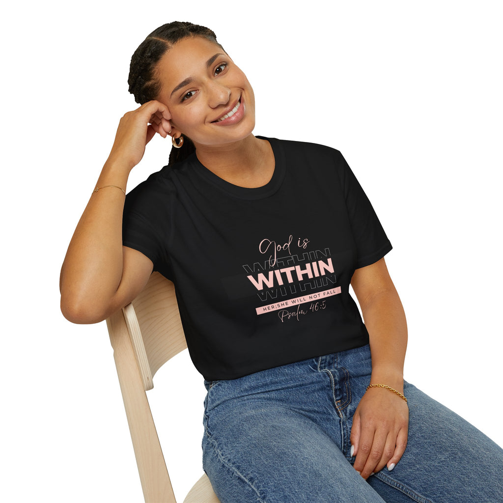 Christian T-Shirt – God Is Within Her (Psalm 46:5) – Inspirational Bible Verse Tee, Faith Apparel for Women