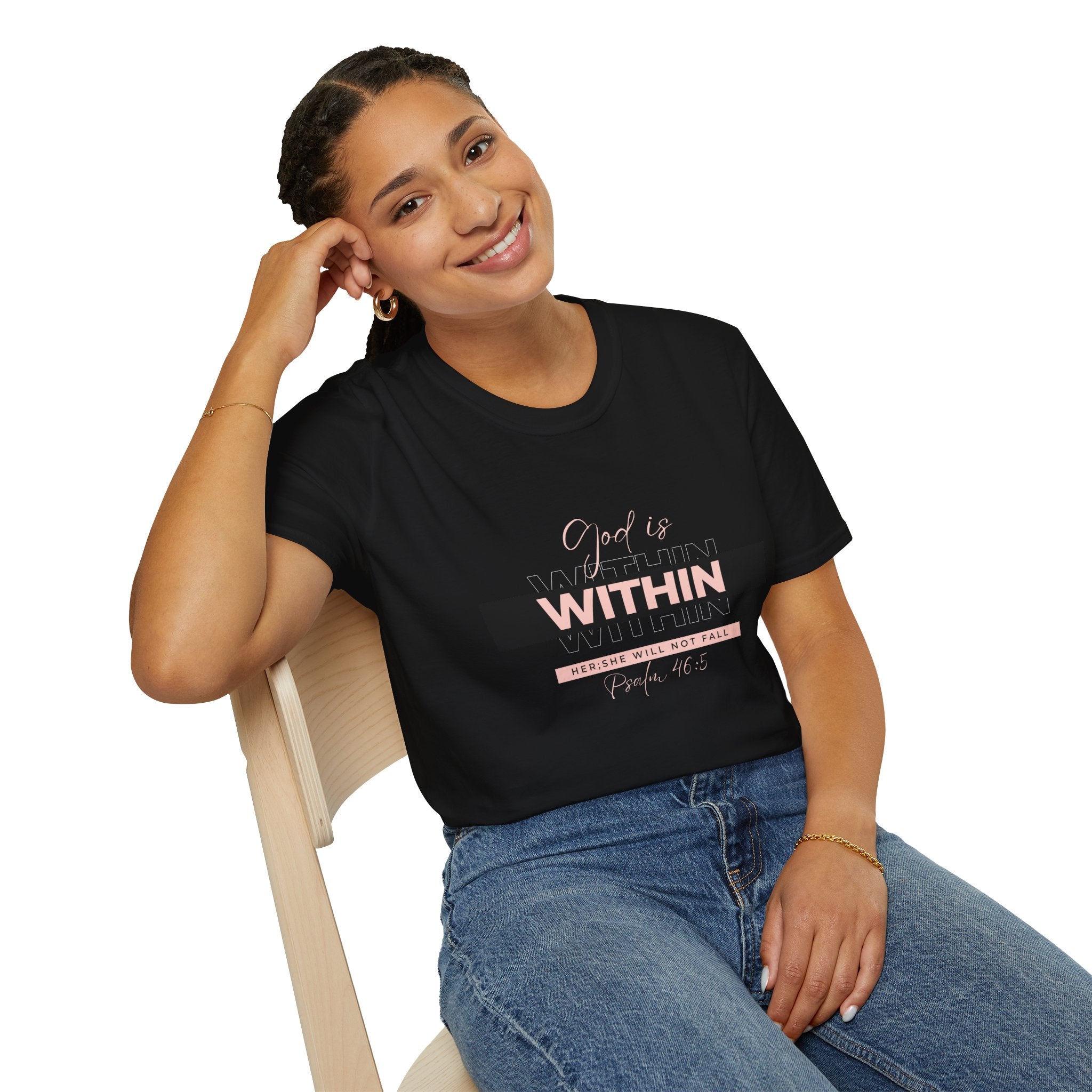Christian T-Shirt – God Is Within Her (Psalm 46:5) – Inspirational Bible Verse Tee, Faith Apparel for Women