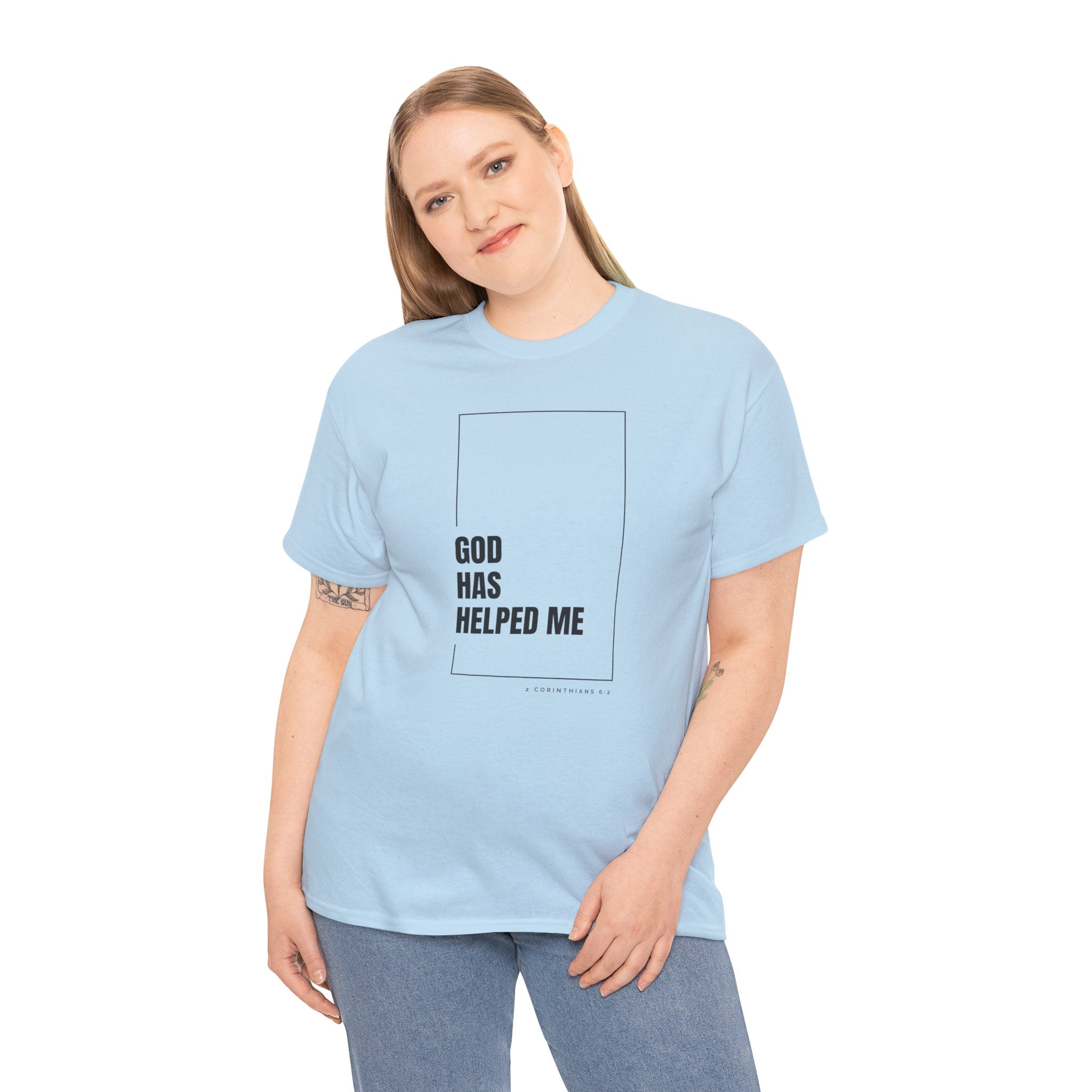 God Has Helped Me Christian T-Shirt – 2 Corinthians 6:2 Faith Tee | Unisex Heavy Cotton Shirt