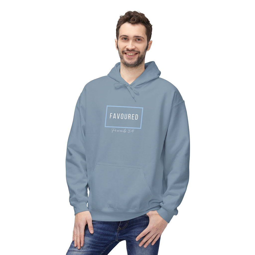 Favoured Christian Hoodie – Proverbs 3:4 Minimalist Script Hoodie | Faith-Based Unisex Pullover