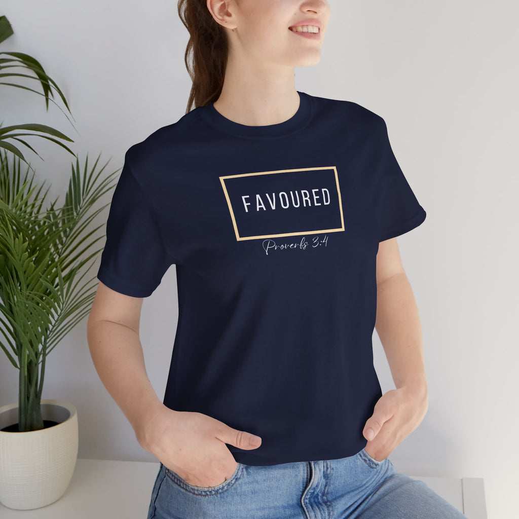 Favoured Christian T-Shirt – Proverbs 3:4 Scripture Tee | Faith-Based Unisex Shirt