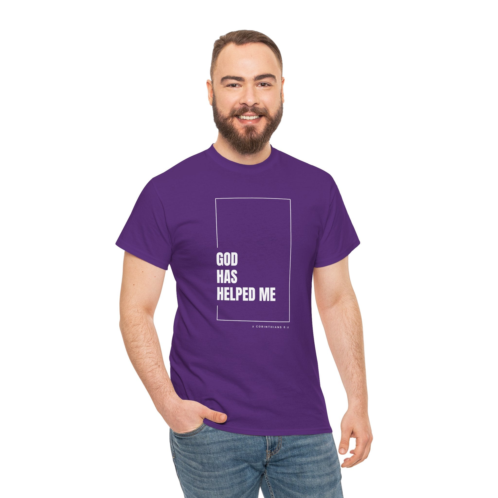 God Has Helped Me Christian T-Shirt – 2 Corinthians 6:2 Faith Tee | Unisex Heavy Cotton Shirt