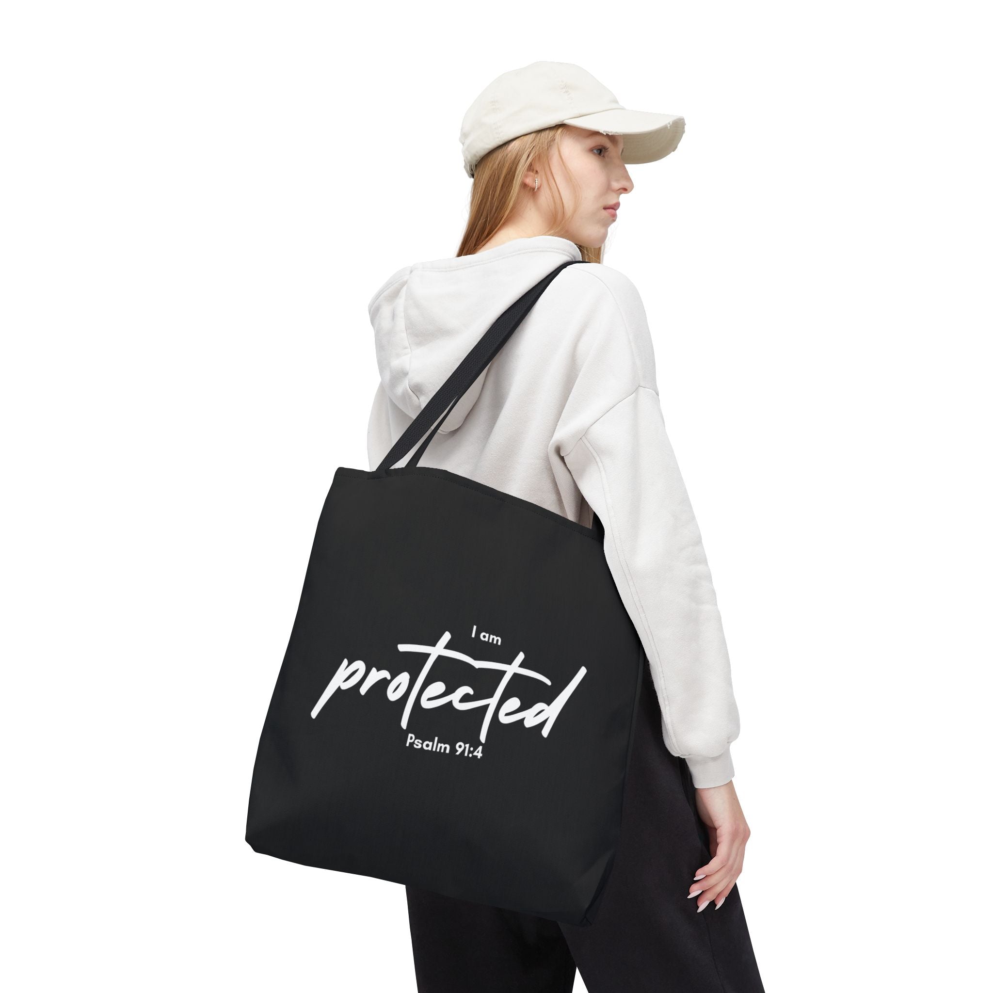 I Am Protected Tote Bag — Psalm 91:4 Christian Scripture Canvas Tote | Faith-Based Carryall