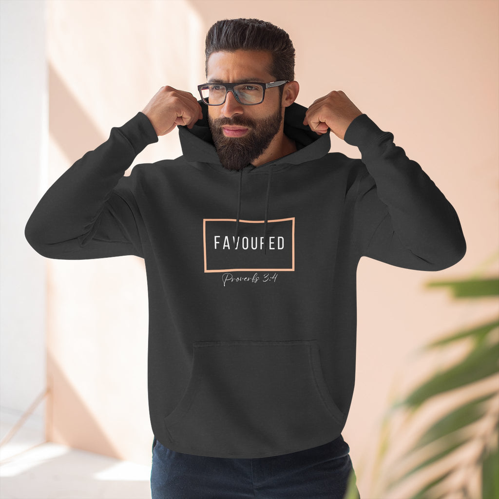 Favoured Christian Hoodie – Proverbs 3:4 Scripture Minimalist Hoodie | Faith-Based Unisex Fleece Pullover