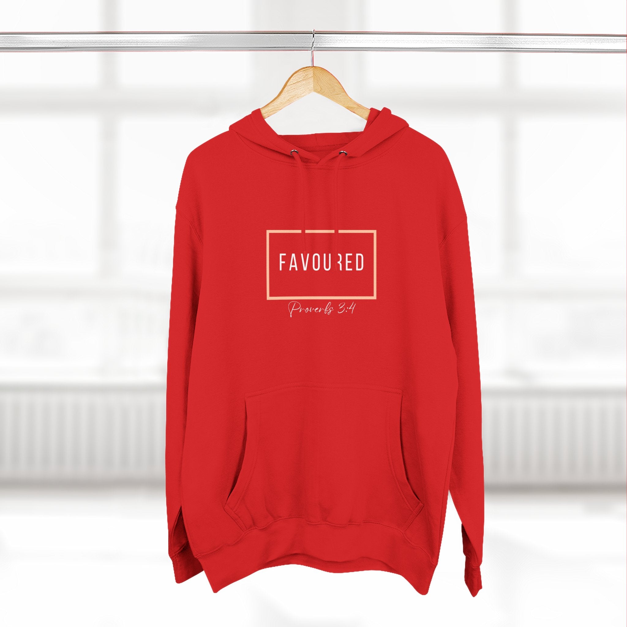 Favoured Christian Hoodie – Proverbs 3:4 Scripture Minimalist Hoodie | Faith-Based Unisex Fleece Pullover