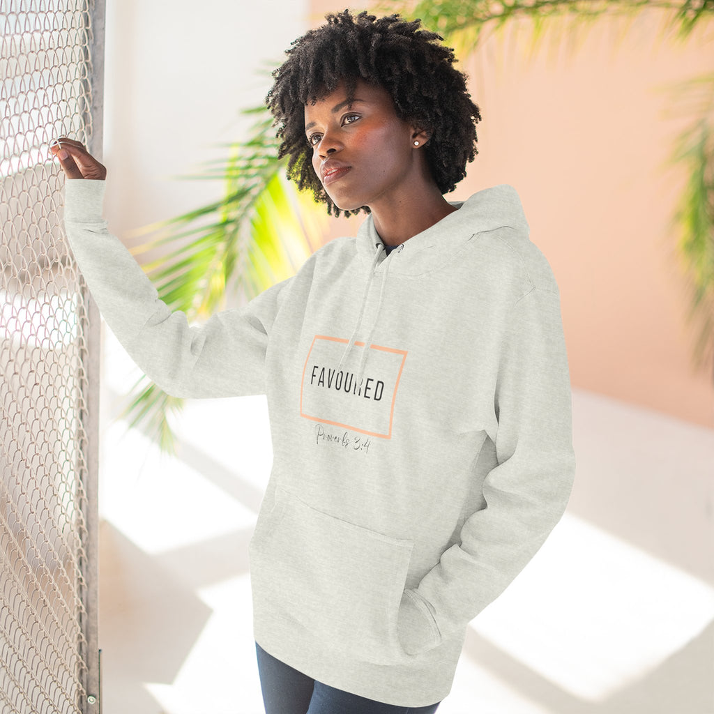 Favoured Christian Hoodie – Proverbs 3:4 Scripture Minimalist Hoodie | Faith-Based Unisex Fleece Pullover