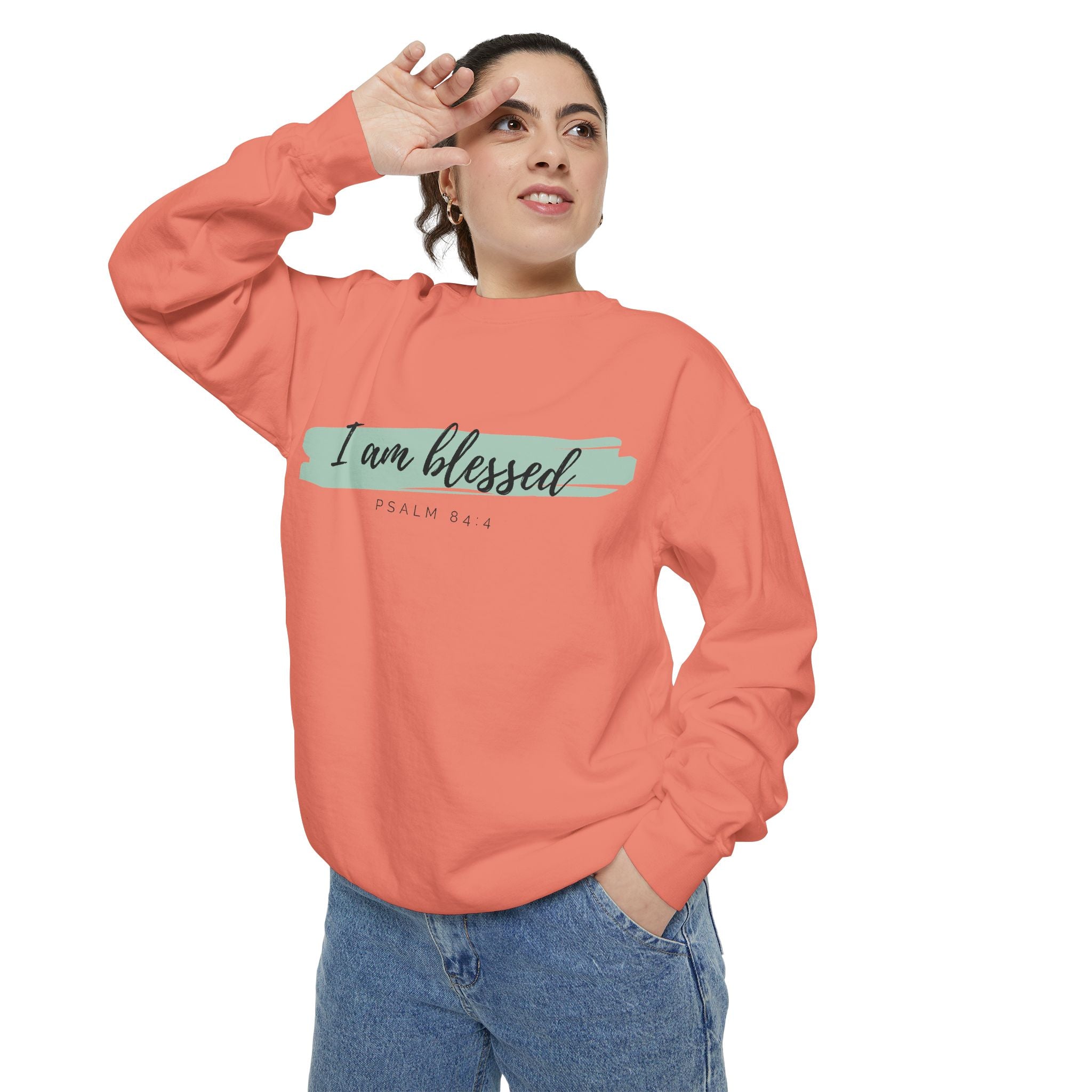 I Am Blessed Sweatshirt – Psalm 84:4 Christian Inspirational Crewneck (Garment-Dyed)