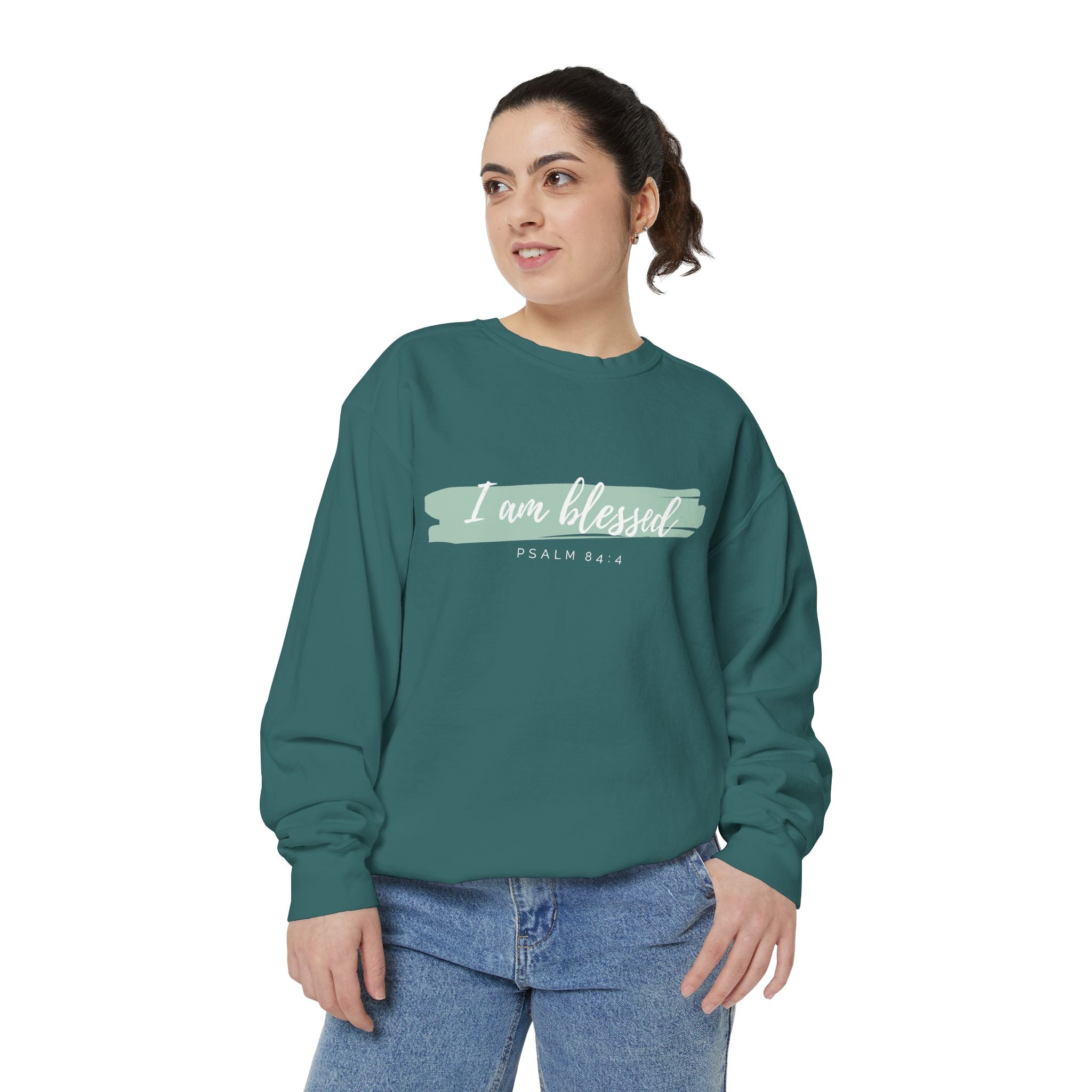 I Am Blessed Sweatshirt – Psalm 84:4 Christian Inspirational Crewneck (Garment-Dyed)