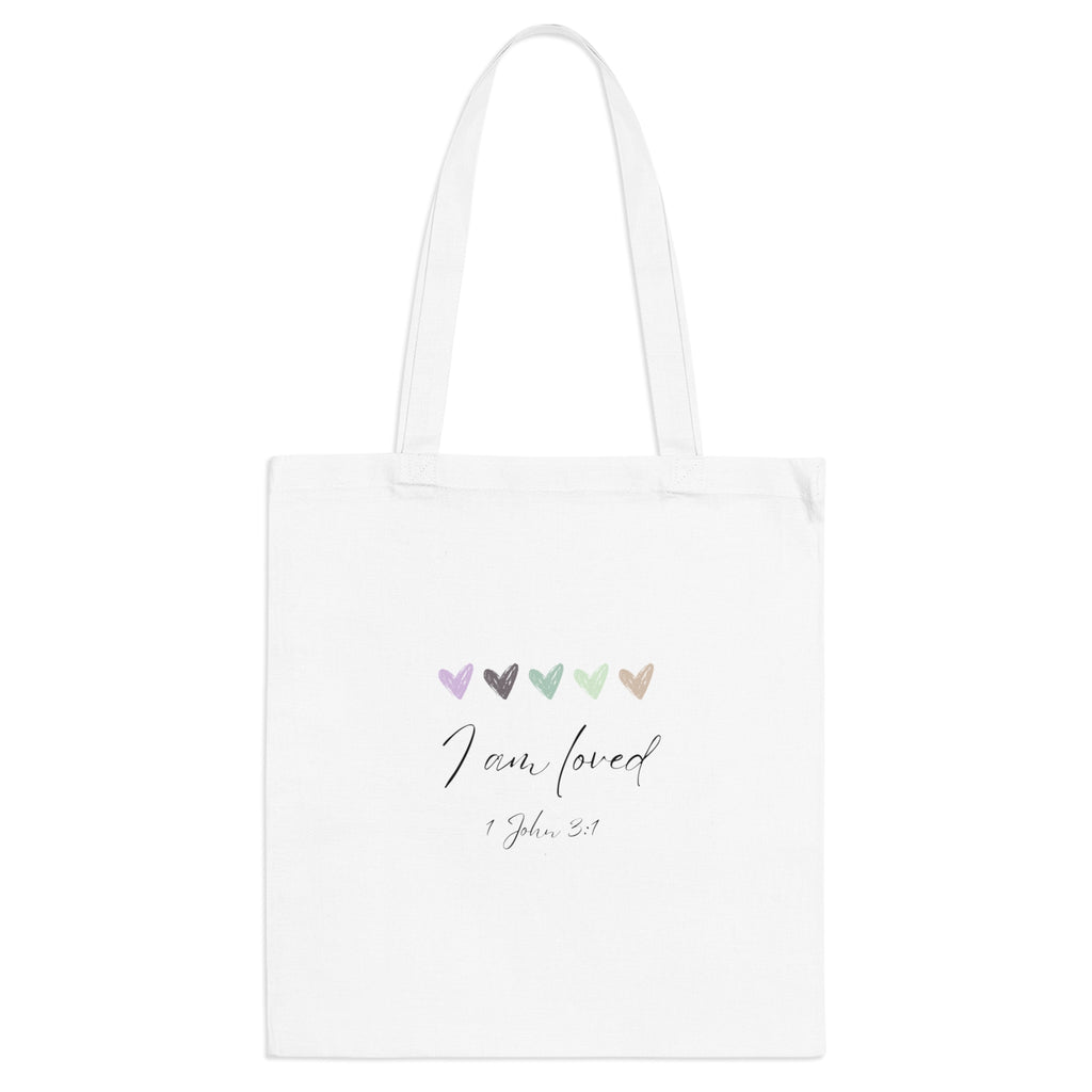 I Am Loved Tote Bag – 1 John 3:1 Scripture Cotton Tote | Christian Inspirational Canvas Bag