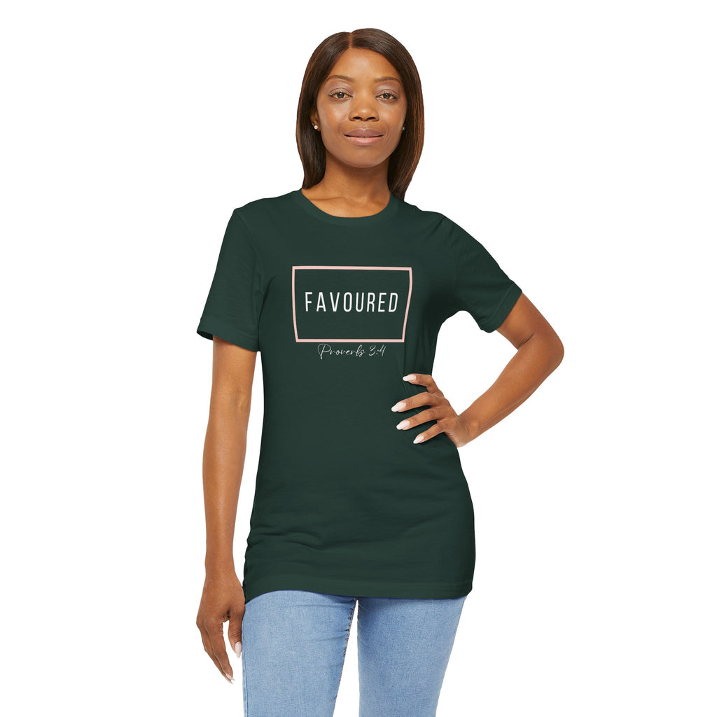 Favoured Christian T-Shirt – Proverbs 3:4 Scripture Tee | Faith-Based Unisex Shirt