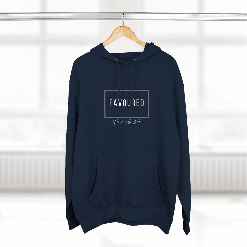 Favoured Christian Hoodie – Proverbs 3:4 Scripture Minimalist Hoodie | Faith-Based Unisex Fleece Pullover