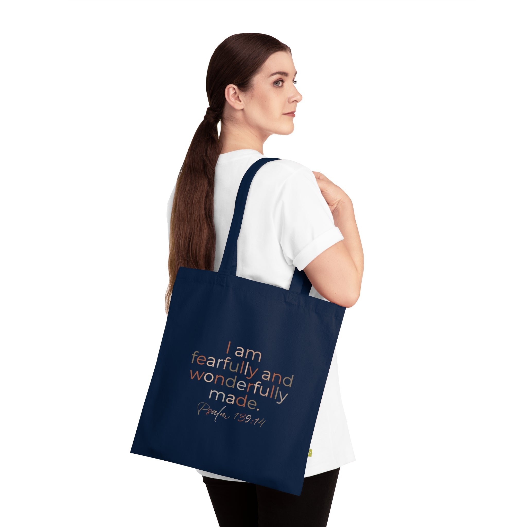 Fearfully & Wonderfully Made Organic Cotton Tote — Psalm 139:14 Scripture Bag | Christian Eco-Friendly Canvas Tote