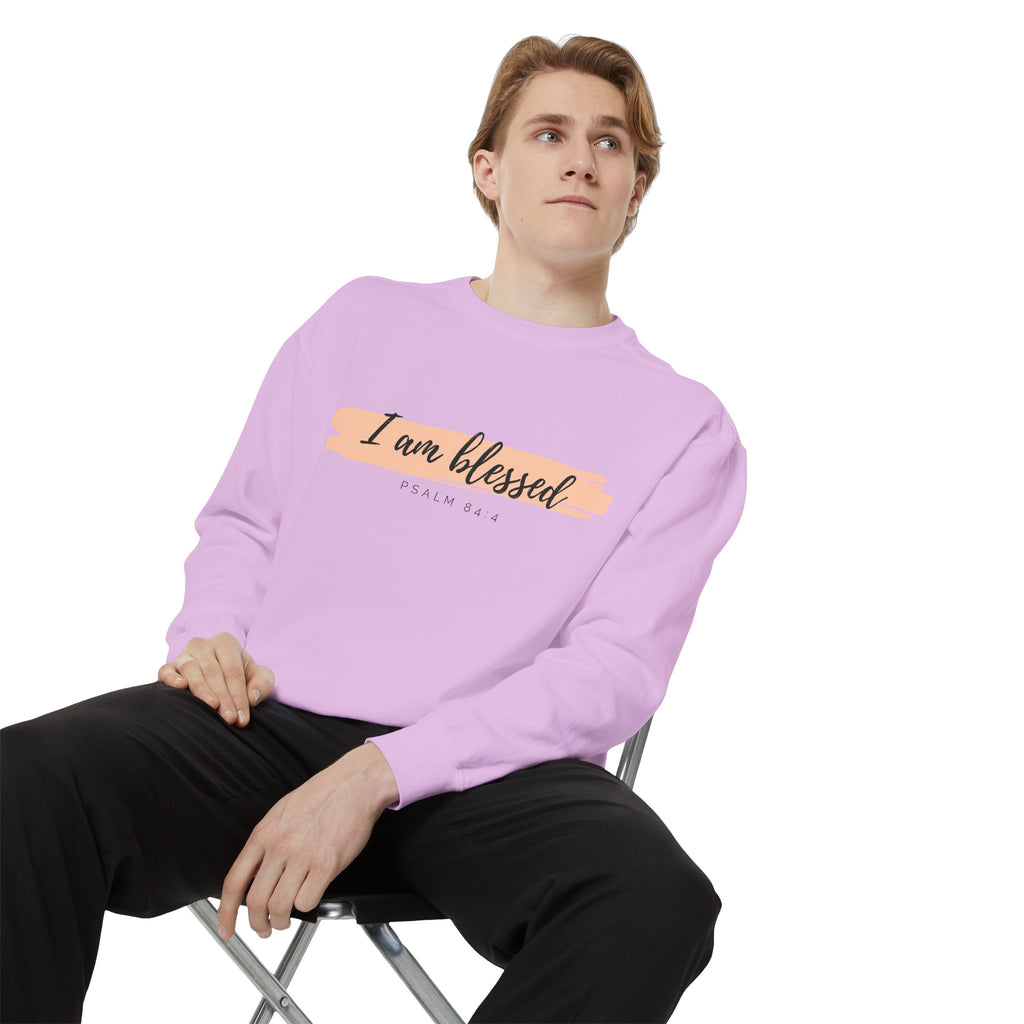 I Am Blessed Sweatshirt – Psalm 84:4 Christian Inspirational Crewneck (Garment-Dyed)